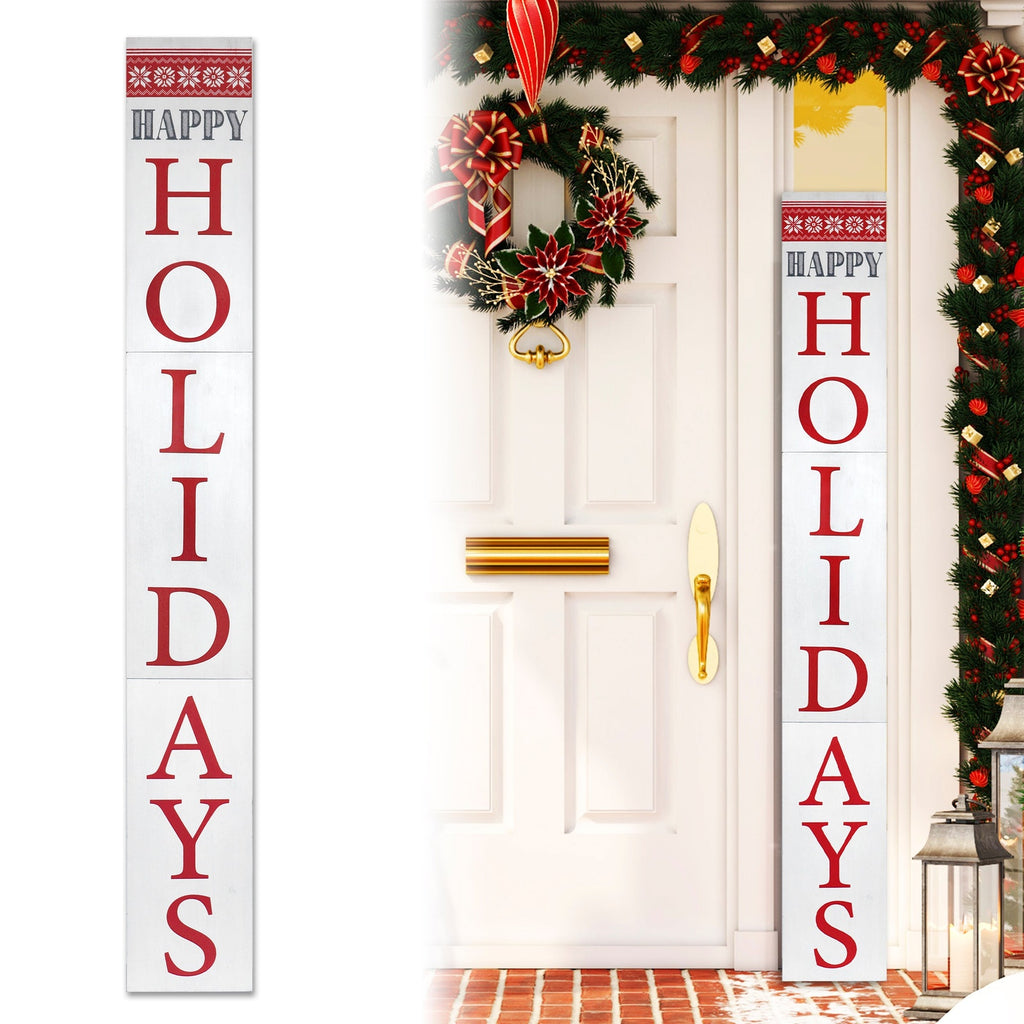 White Happy Holidays Wood Porch Sign