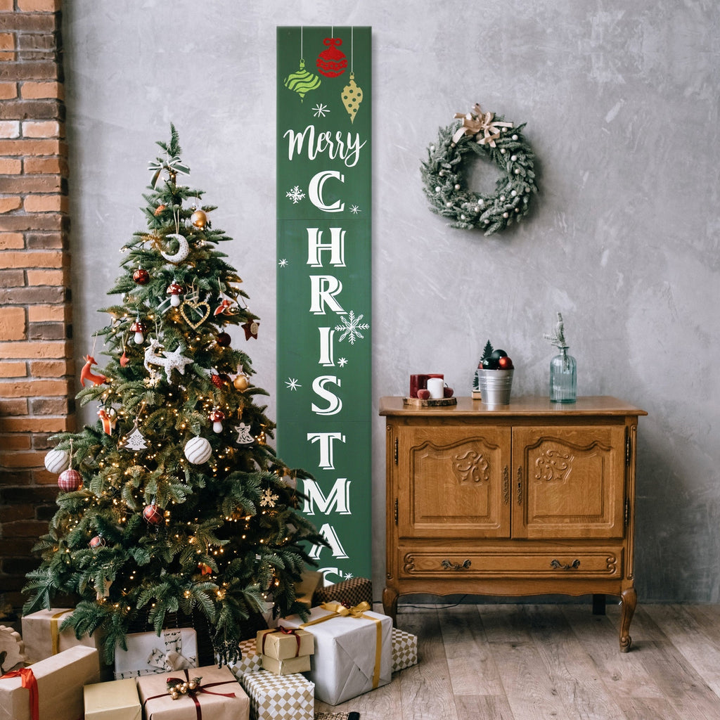 Green Merry Christmas Wood Porch Sign