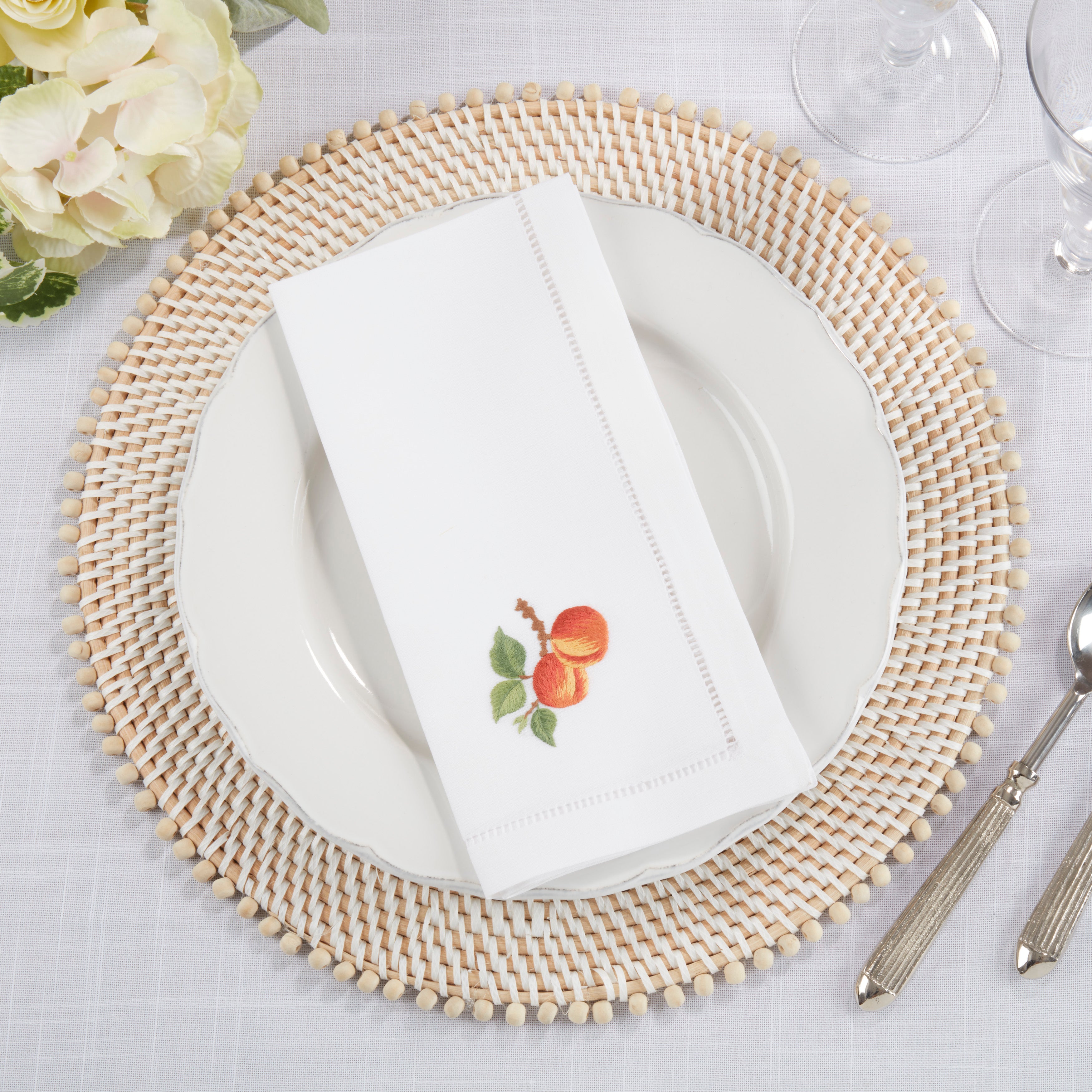 Embroidered Peach Table Napkins, Set of 4