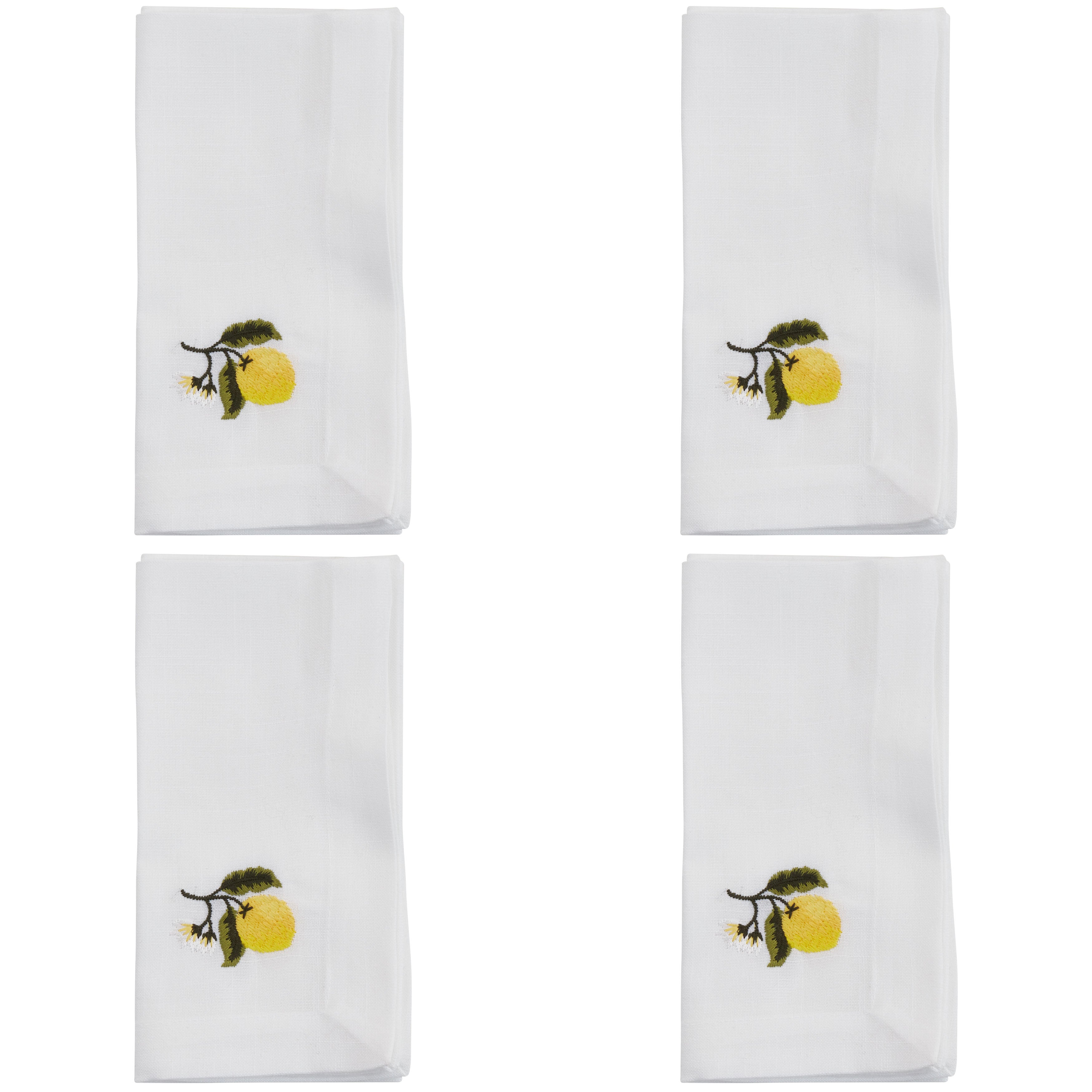 Embroidered Lemon Table Napkins, Set of 4