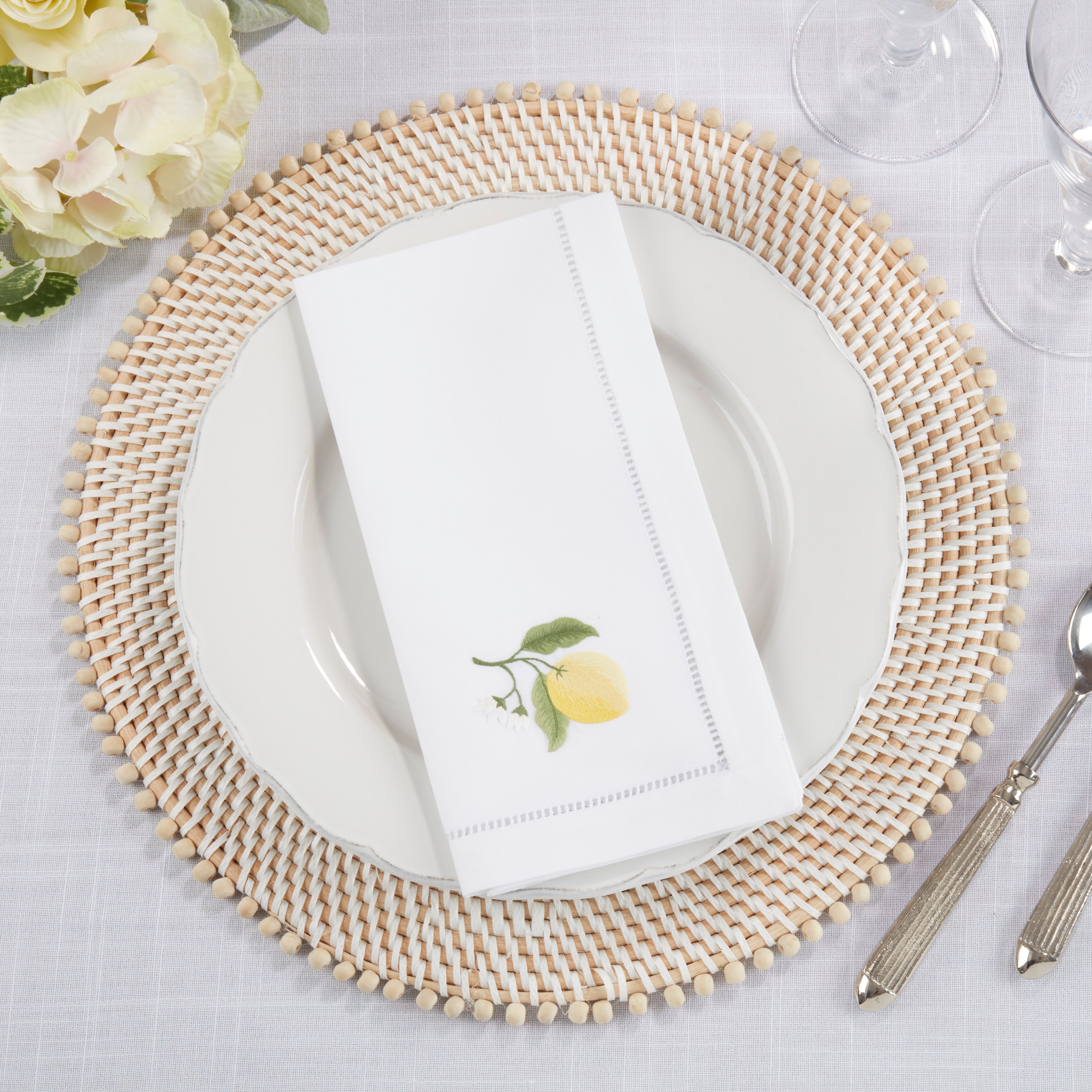 Embroidered Lemon Table Napkins, Set of 4