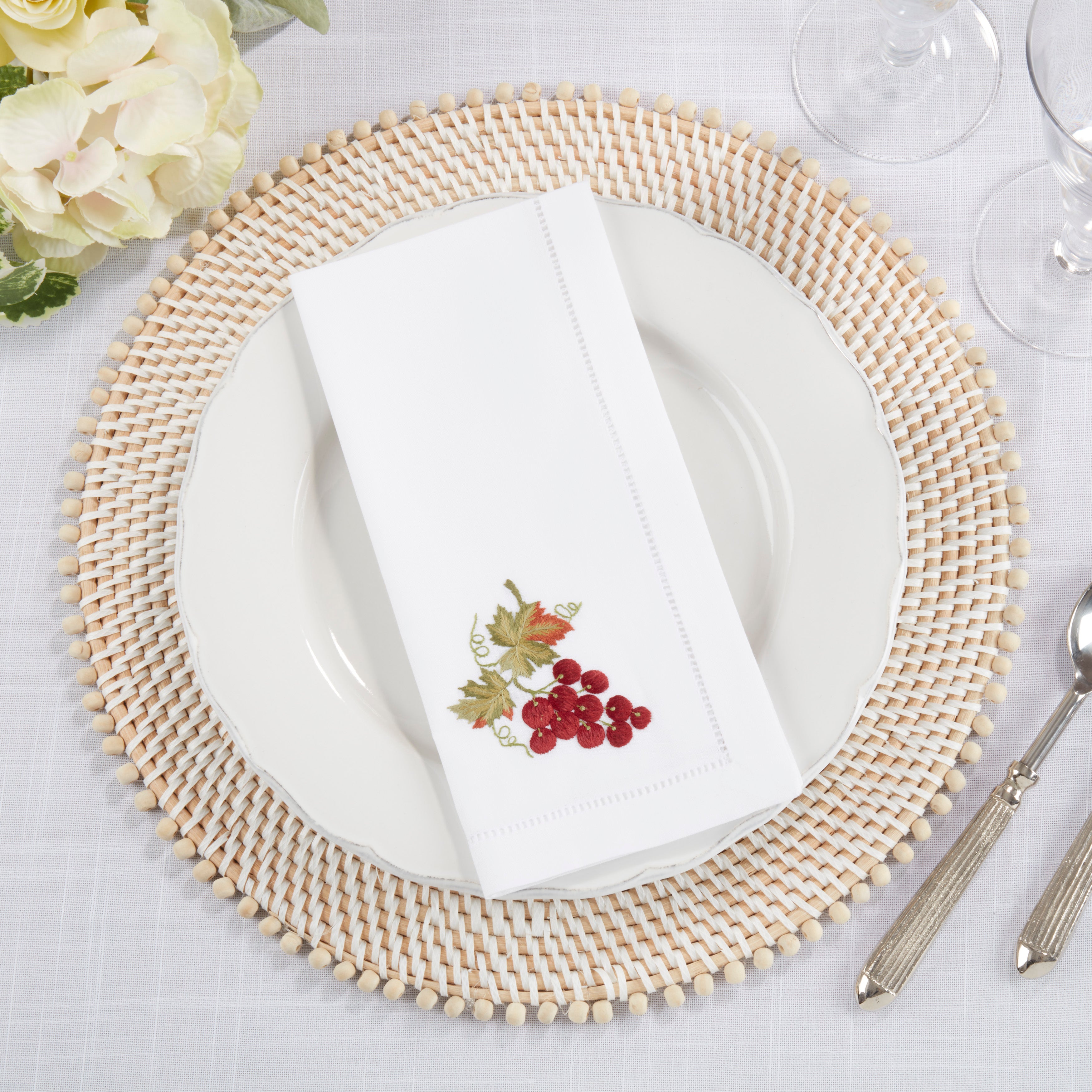 Embroidered Grapes Table Napkins, Set of 4