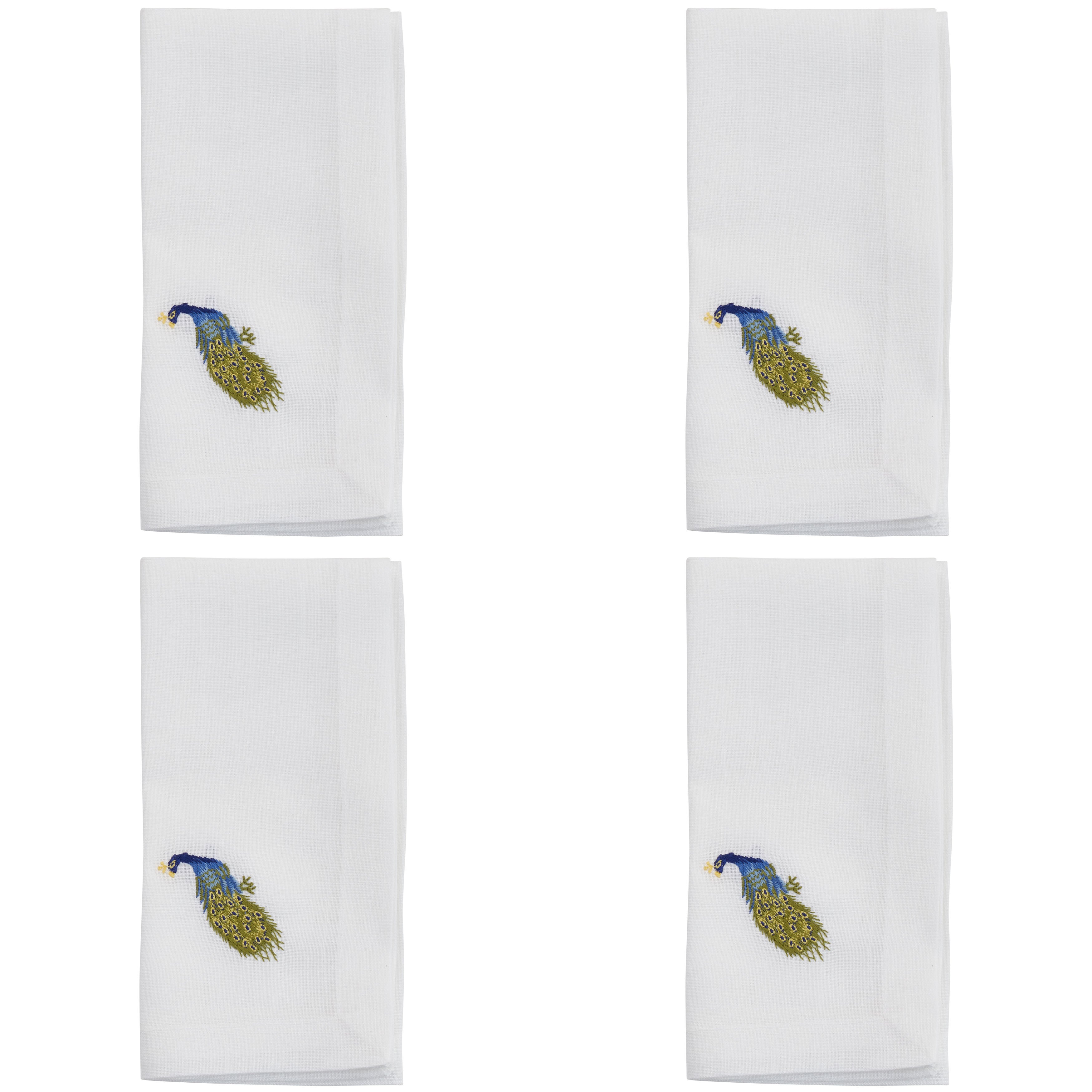 Embroidered Peacock Table Napkins, Set of 4
