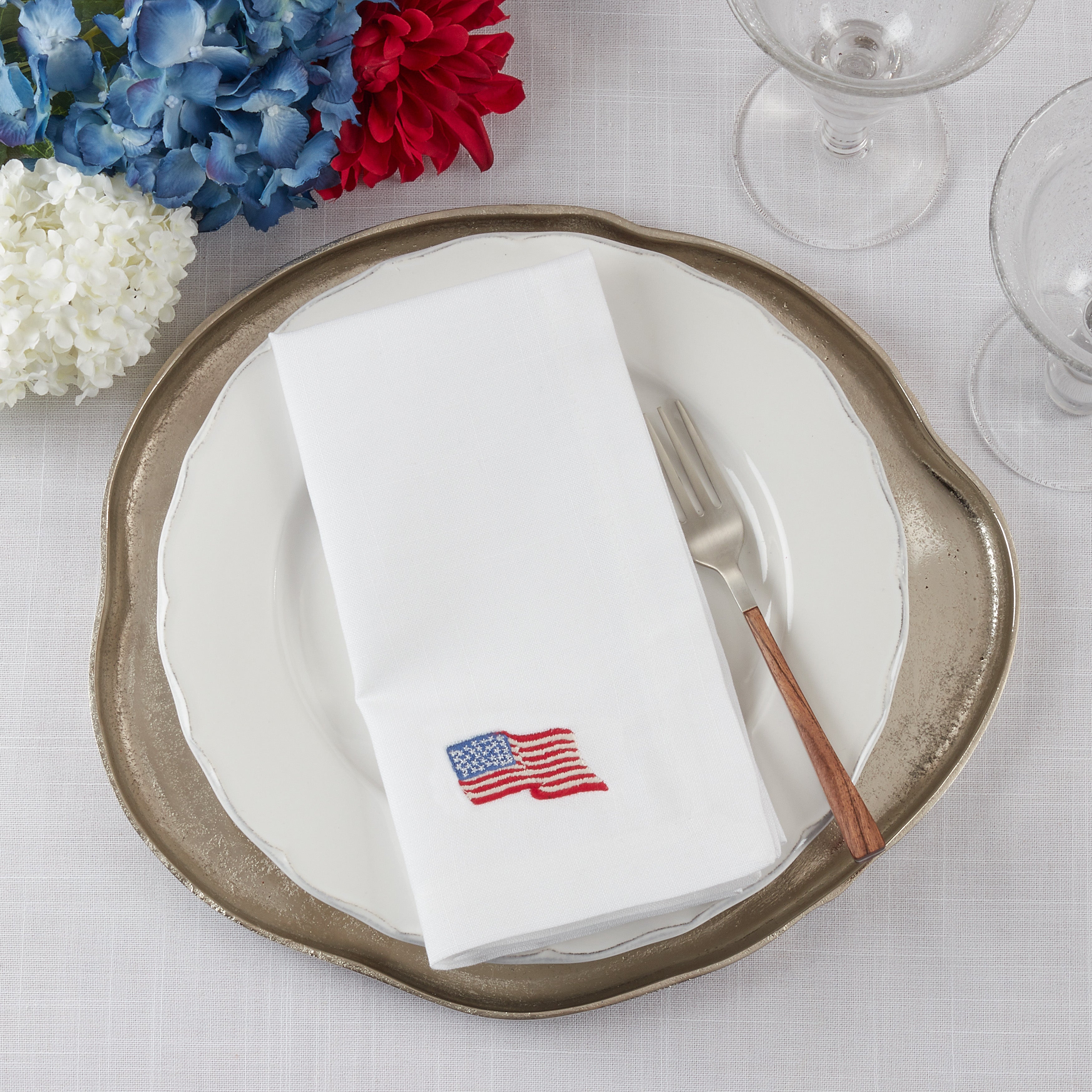 Embroidered American Flag Patriotic Napkin, Set of 4
