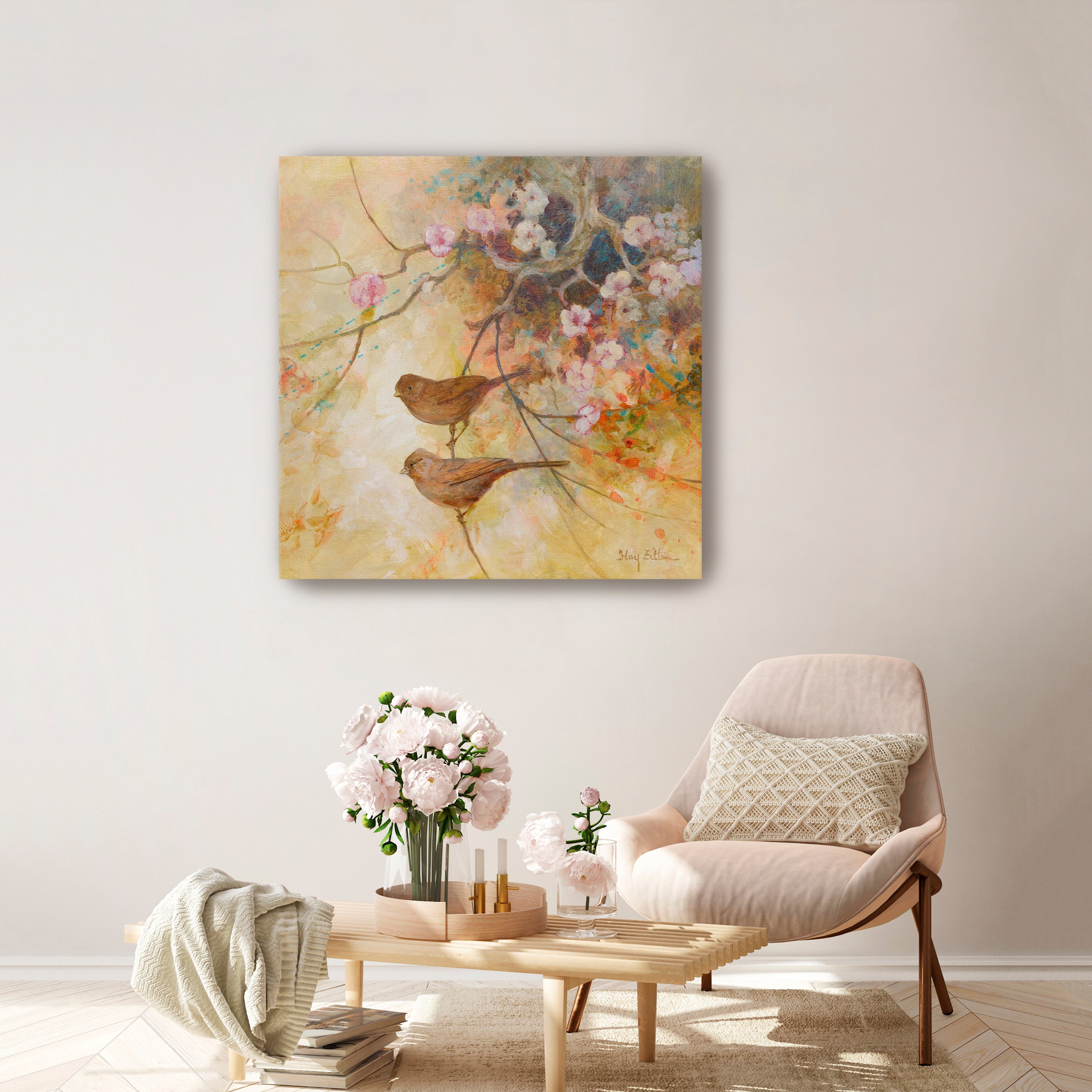 Towhees and Blossoms Canvas Giclee