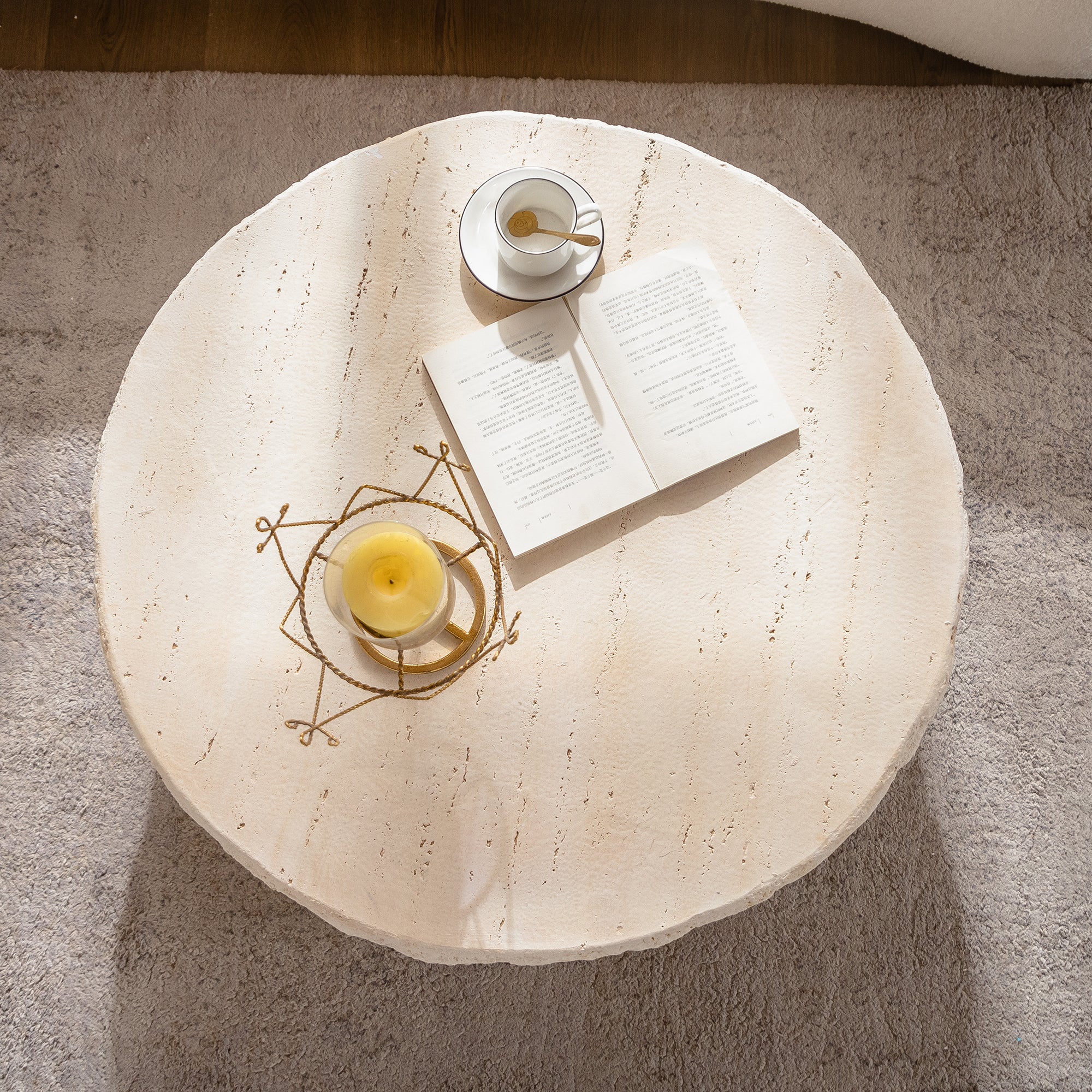 Mid-Century Round Faux Stone Coffee Table
