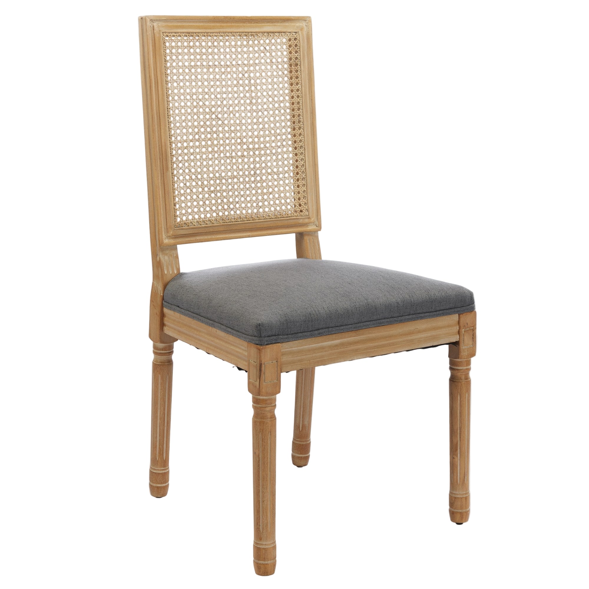 Louis French Country Dining Chairs with Square Rattan Backrest, Set of 2