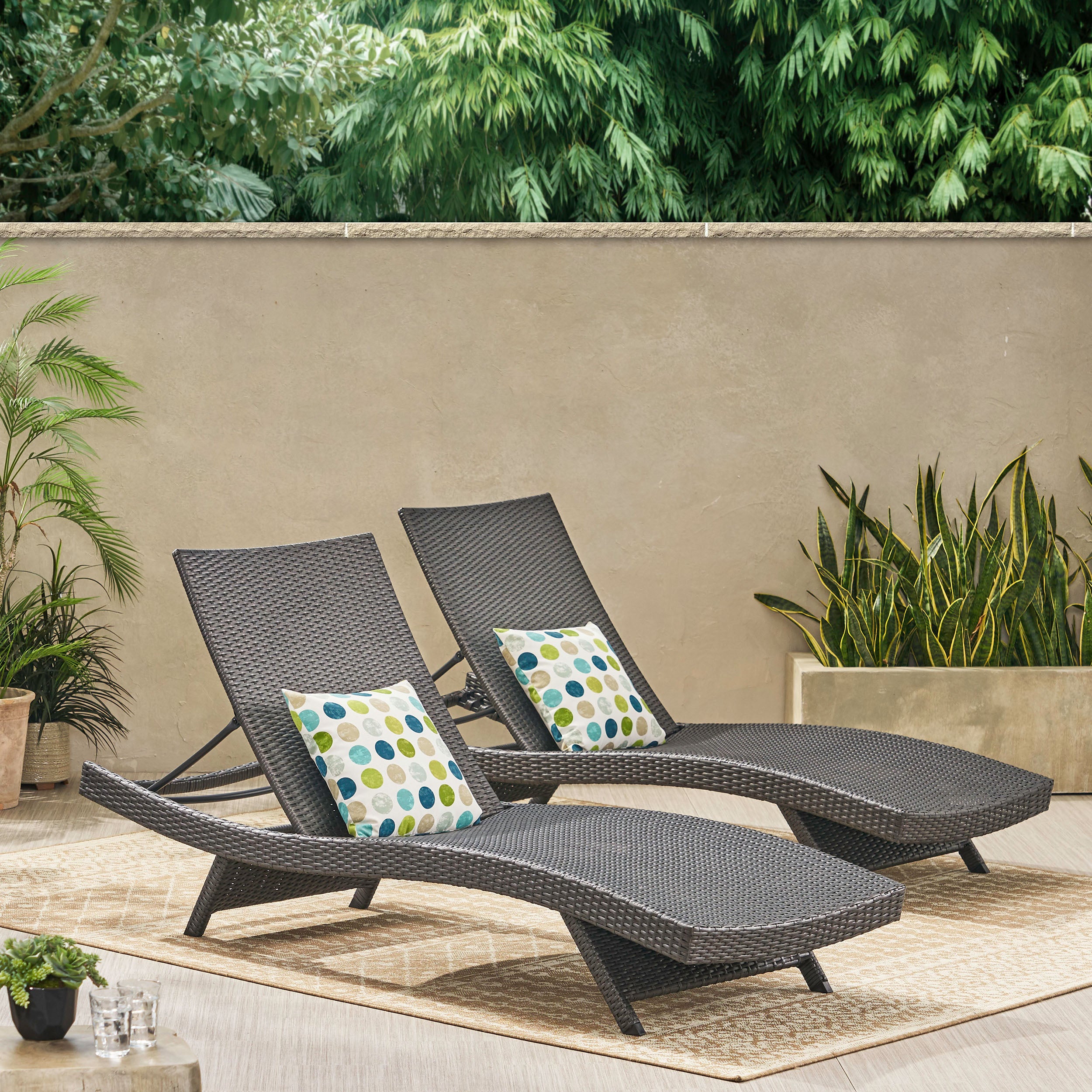 SALEM PE WICKER CHAISE LOUNGE, GREY, SET OF 2
