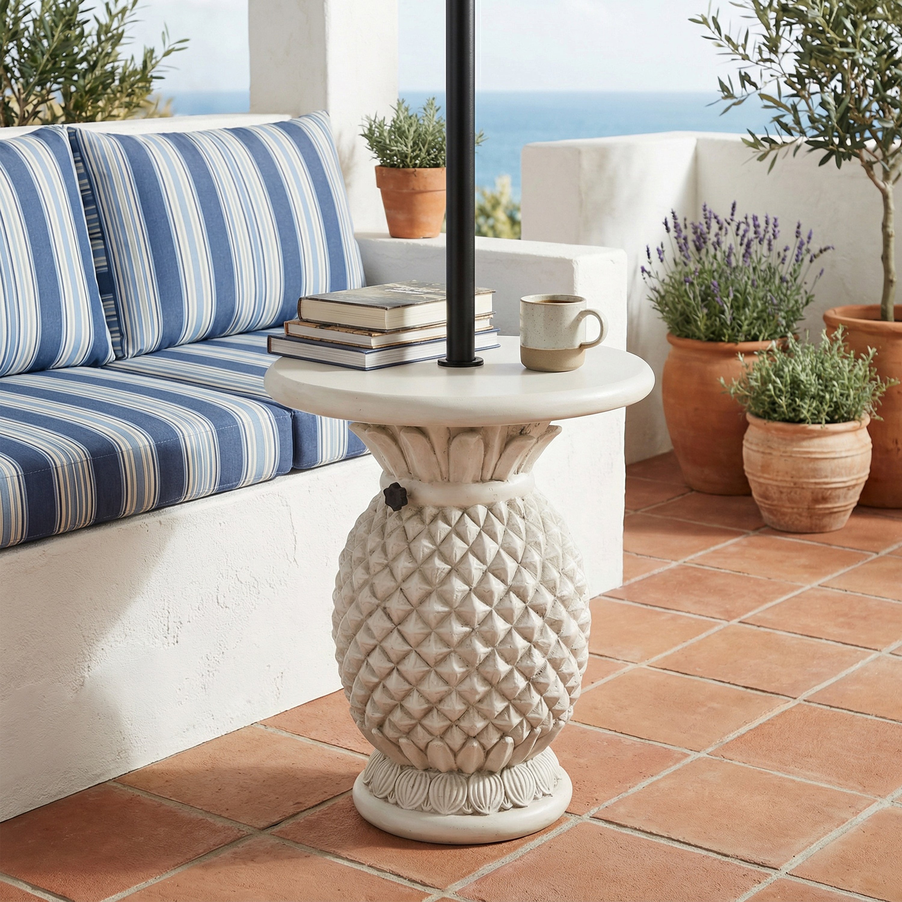 Lillian Outdoor Patio Pineapple-Shaped Side Table & Umbrella Base