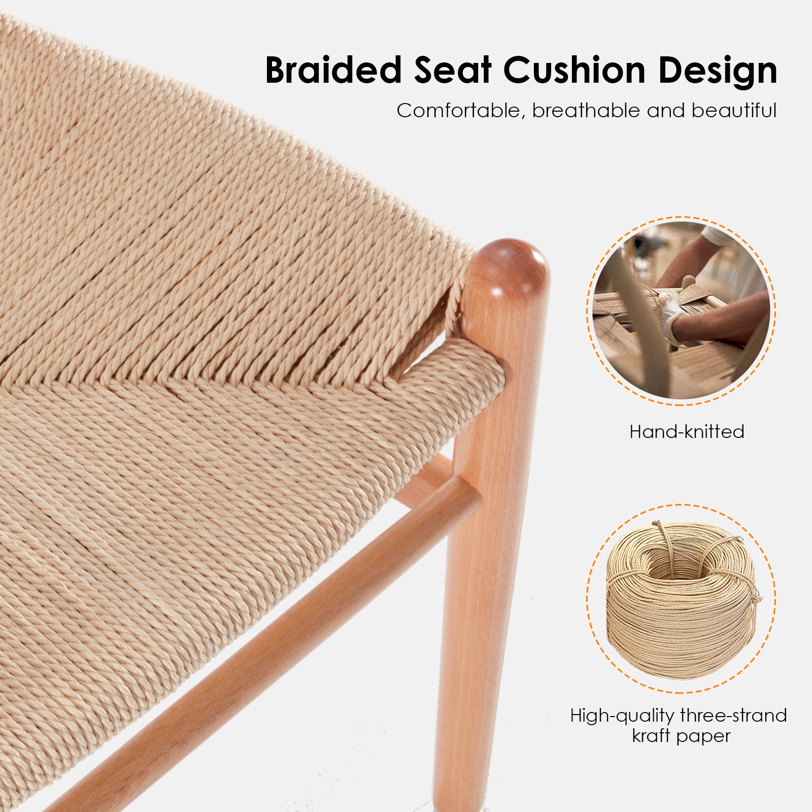 Wishbone Dining Chairs with Woven Seat, Set of 2