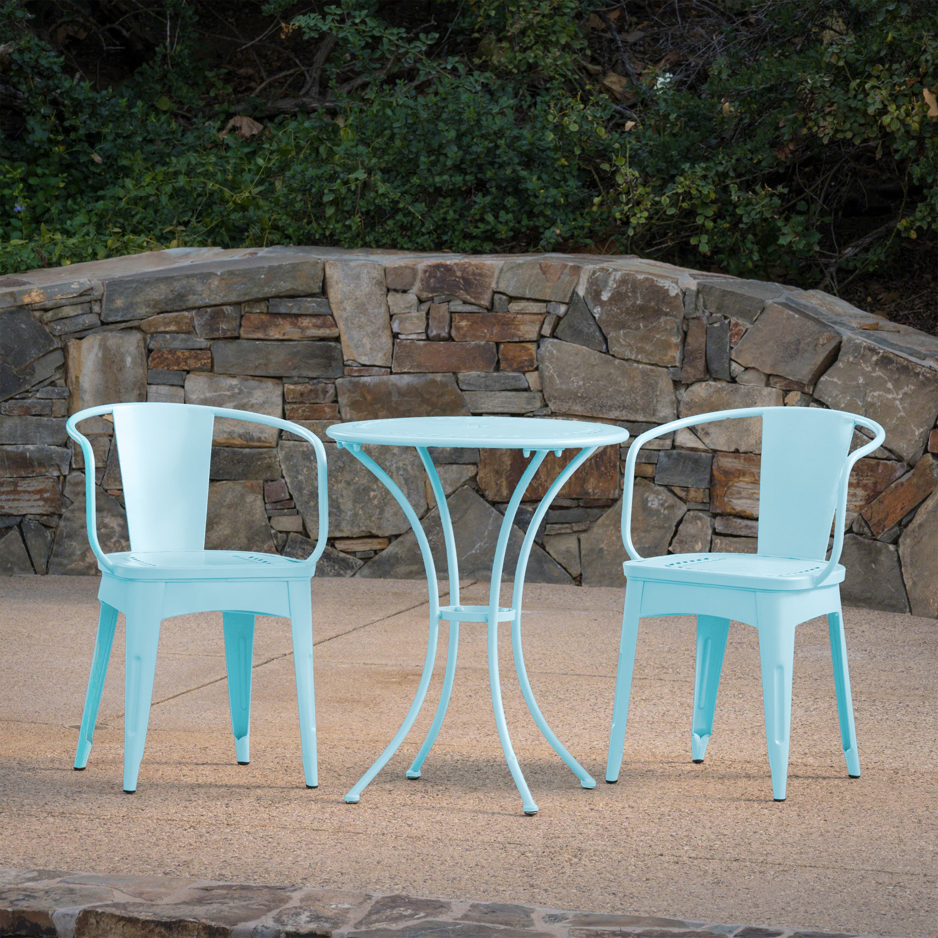 Pursuant 3-Piece Iron Bistro Set with Round Table and 2 Curved Back Chairs