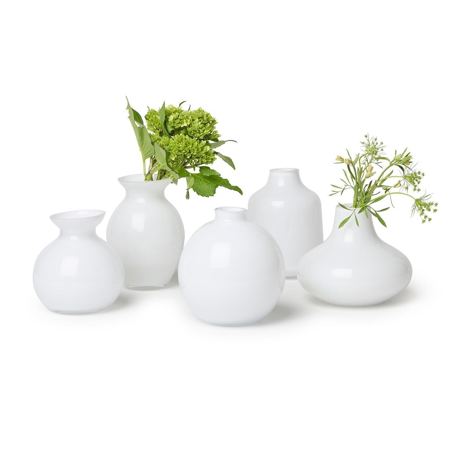 Milky White Glass Vases, Set of 5