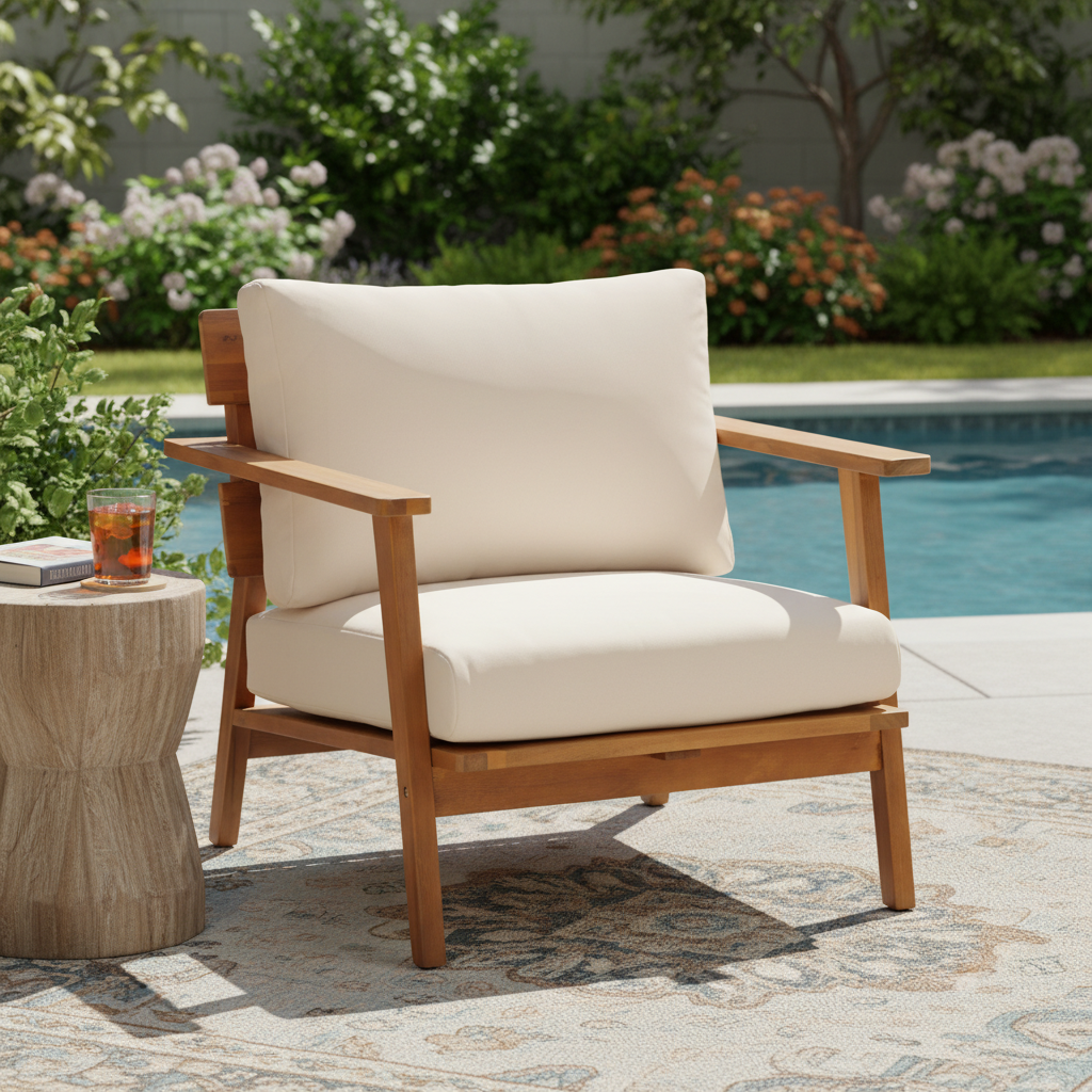 Mid-Century Modern Acacia Wood Outdoor Club Chair