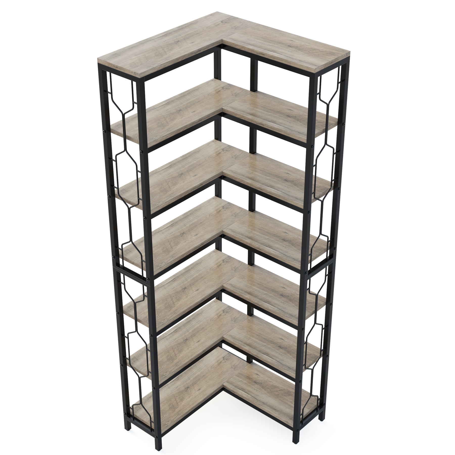 7-Tier Industrial Corner Bookshelf with Metal Frame