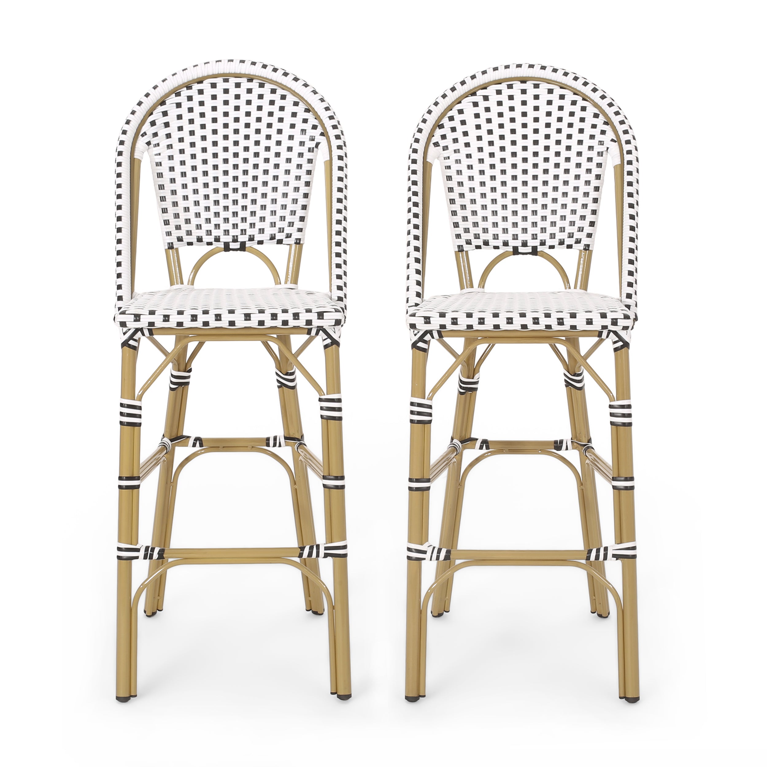 29.5" Outdoor PE Rattan French Barstool, Set of 2