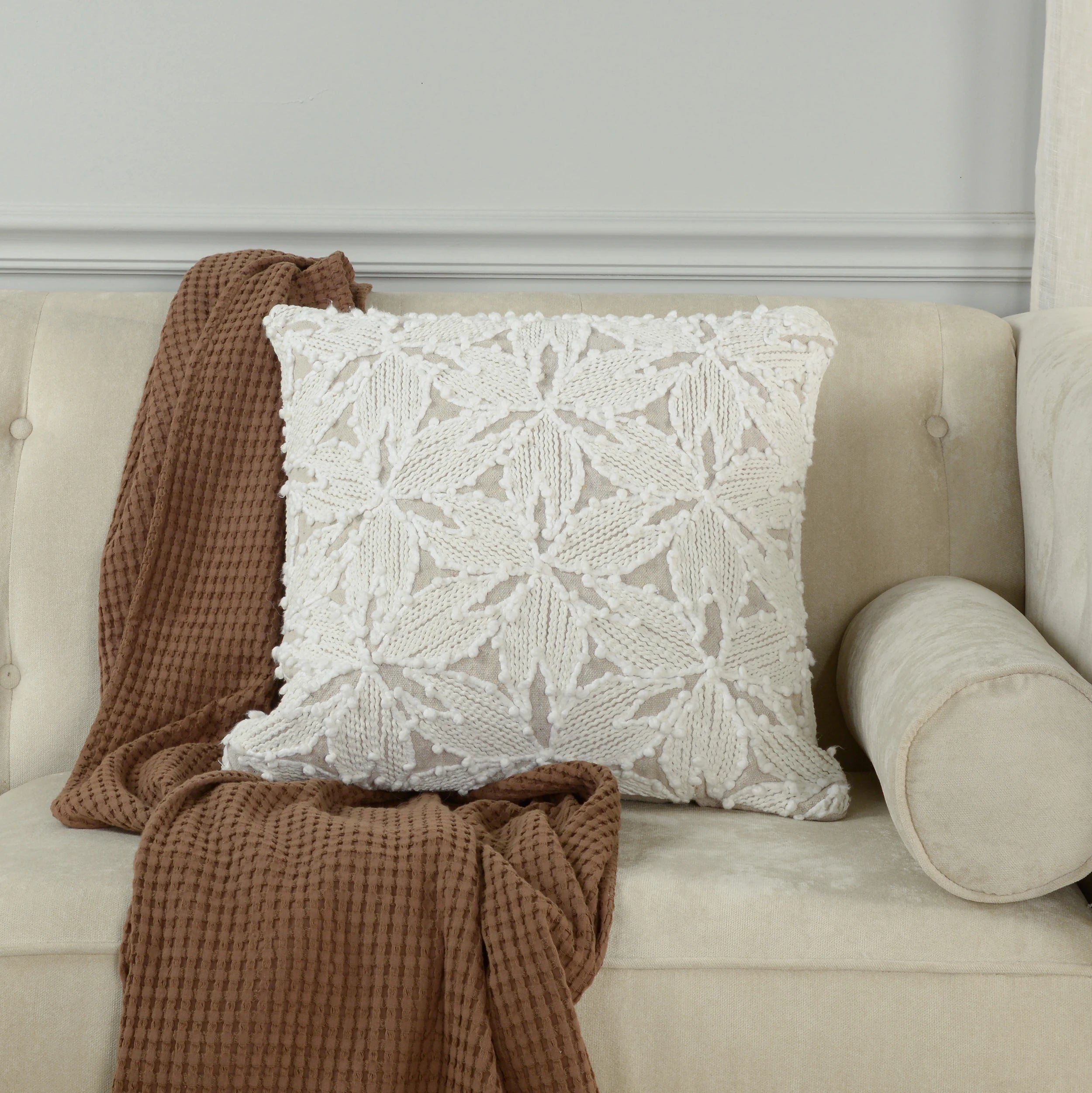 Embroidered Botanical Cotton Decorative Throw Pillow