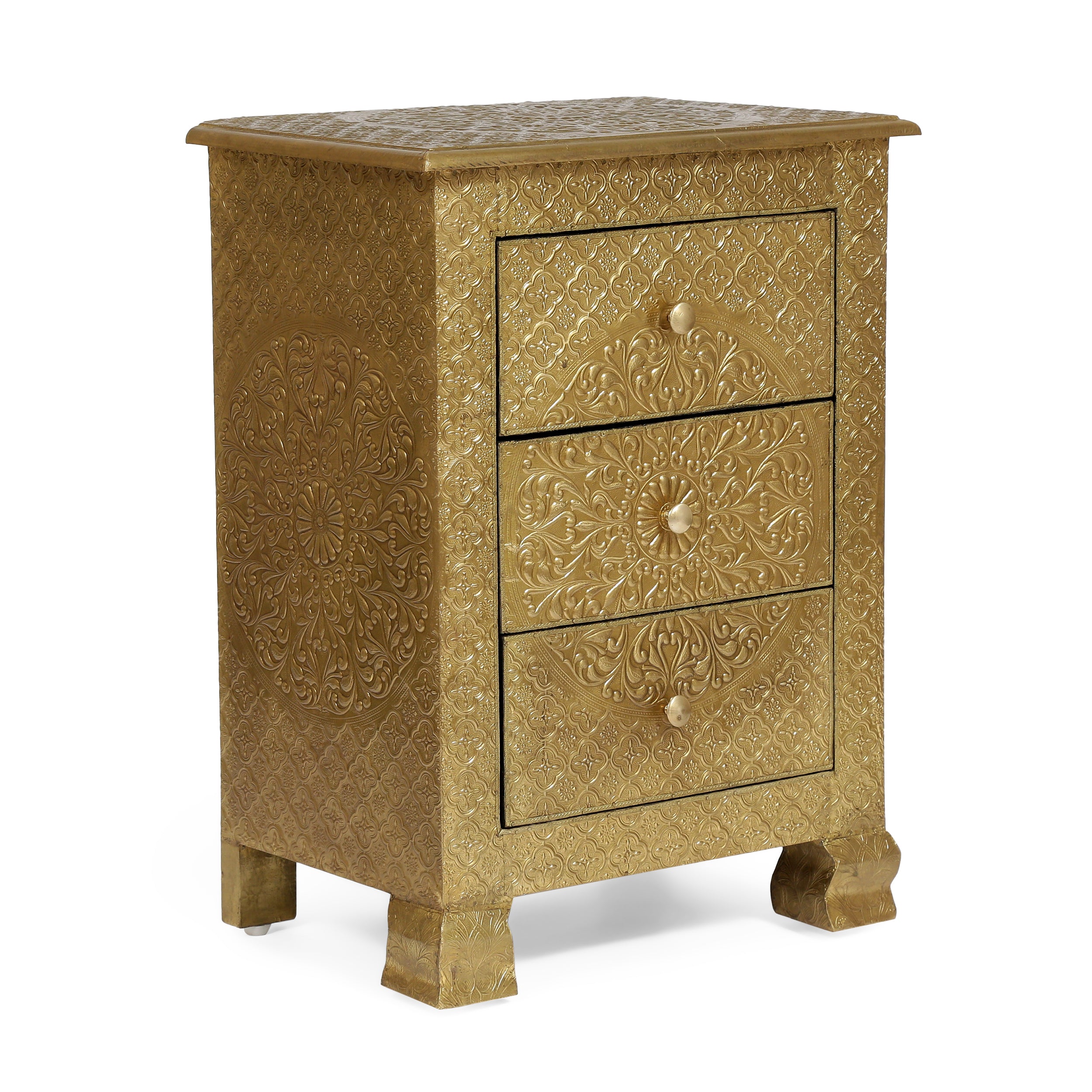 Brass Metal Clad 3-Drawer Nightstand