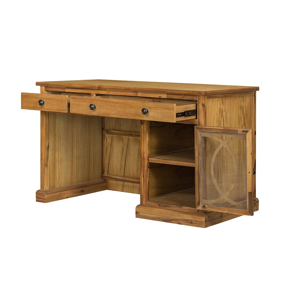 Wooden Desk with Glass Door and 2 Drawers