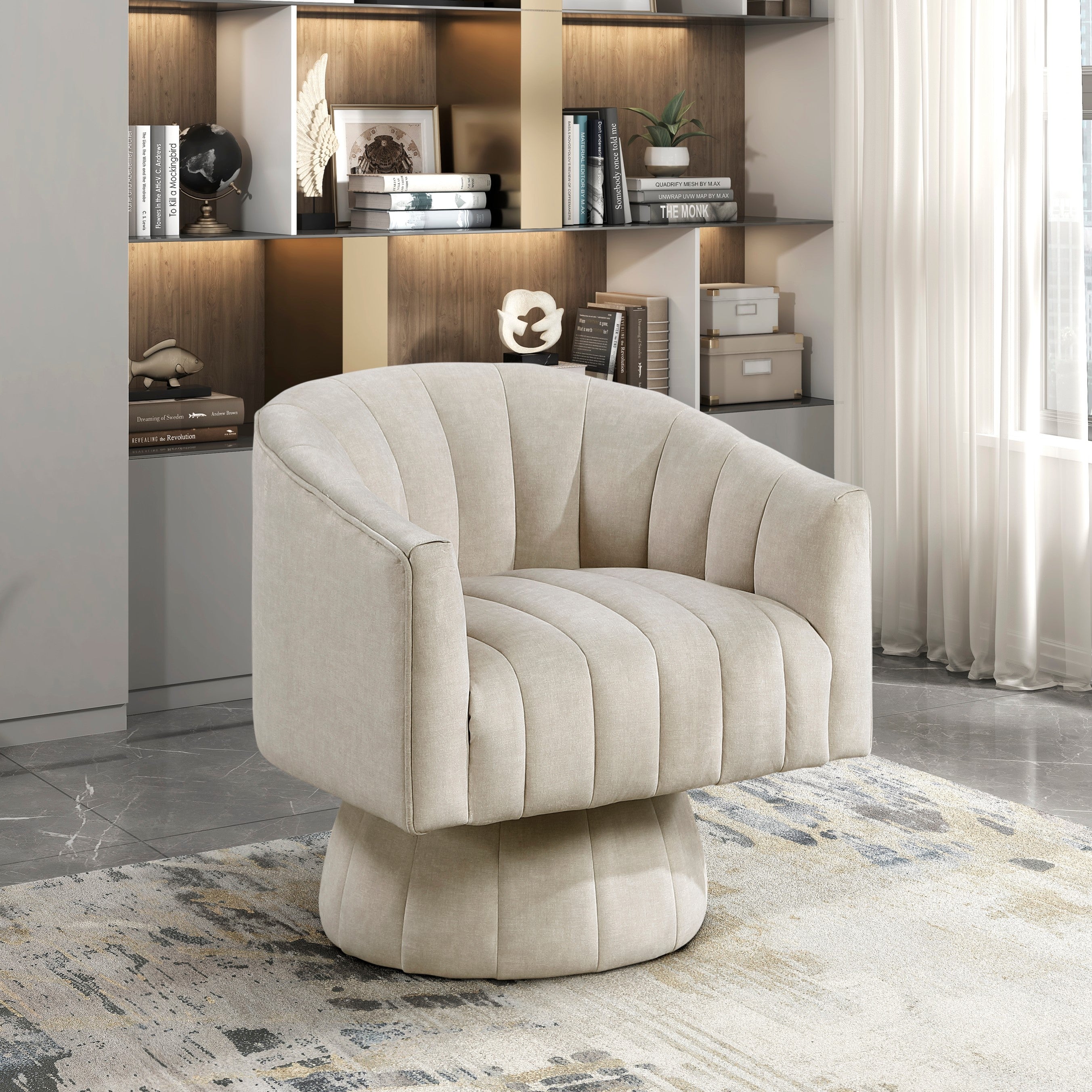 Dark Green Velvet Accent Chair Modern Luxury Living Room Furniture, 1pc Swivel Chair Comfortable Barrel Back