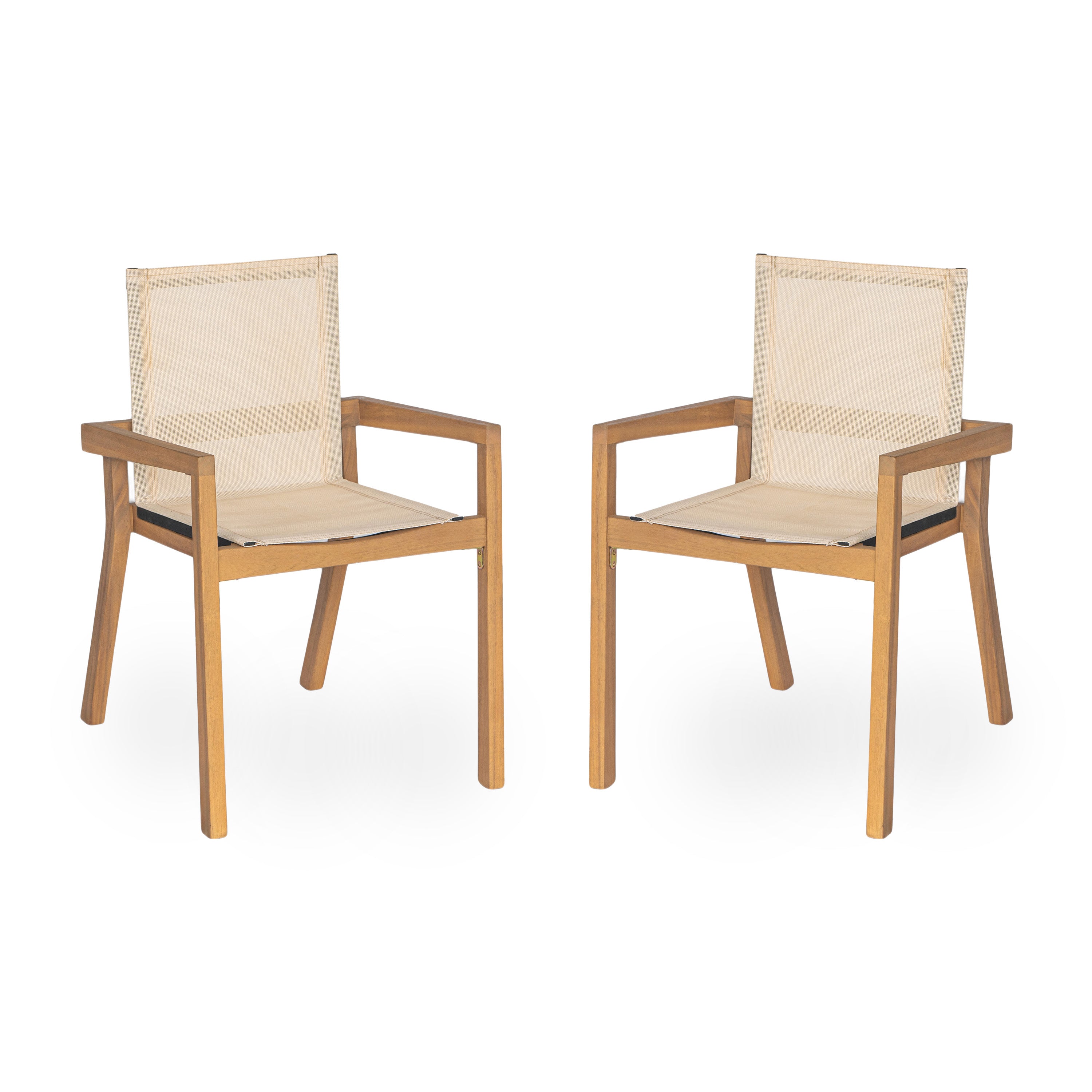 7 Pieces Acacia Wood Outdoor Dining Set s,Modern 6 Chairs 1 Large Table, Dining Furniture Set for Lawn, Backyard, Garden Deck,Poolside,Beige