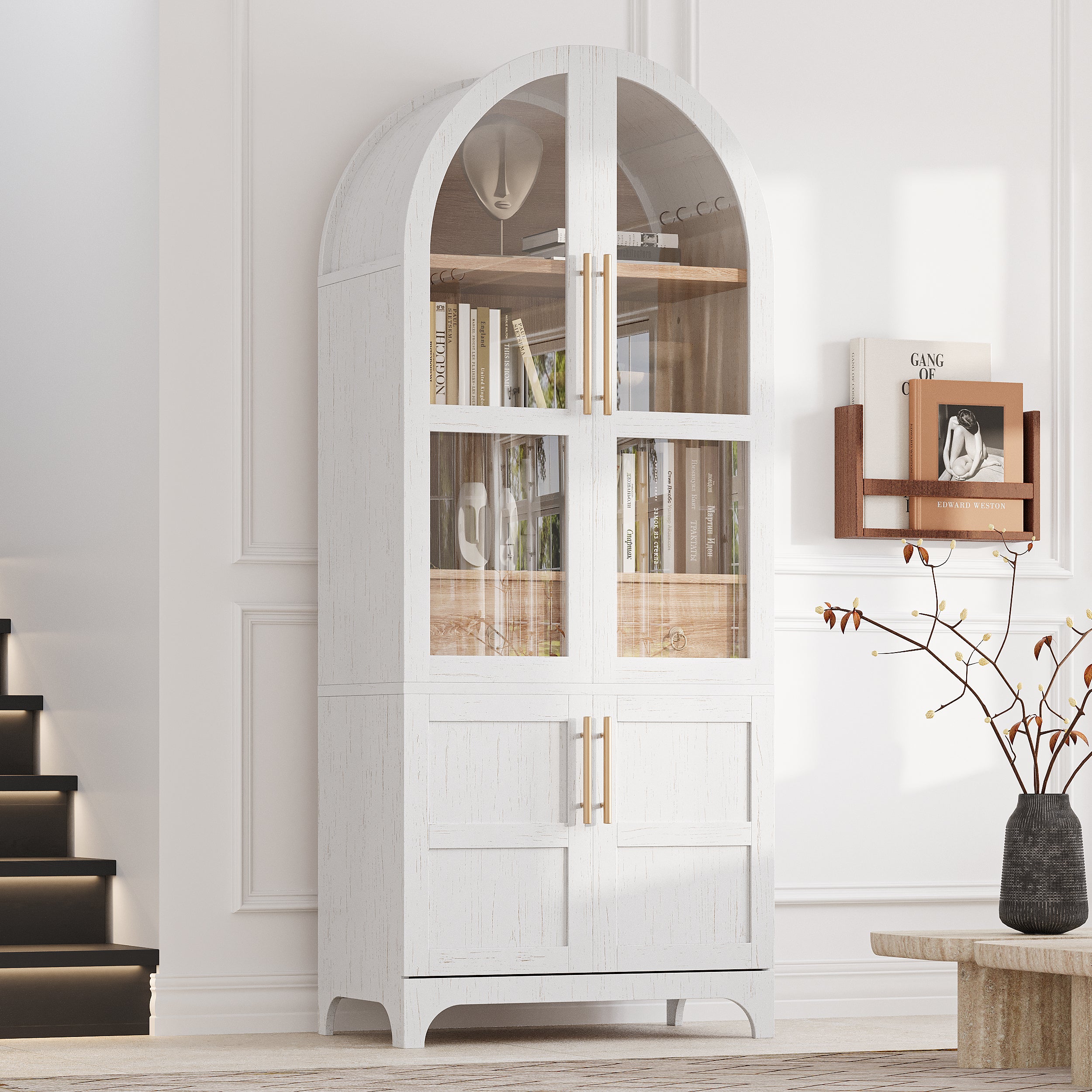 Farmhouse Kitchen Storage Cabinet with Open & Adjustable Shelves