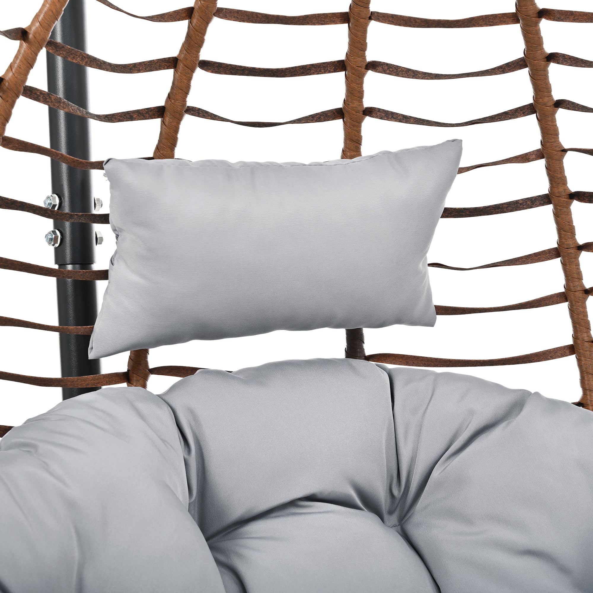 Foldable Rattan Egg Swing Chair with Iron Frame, Plush Cushion & Removable Headrest