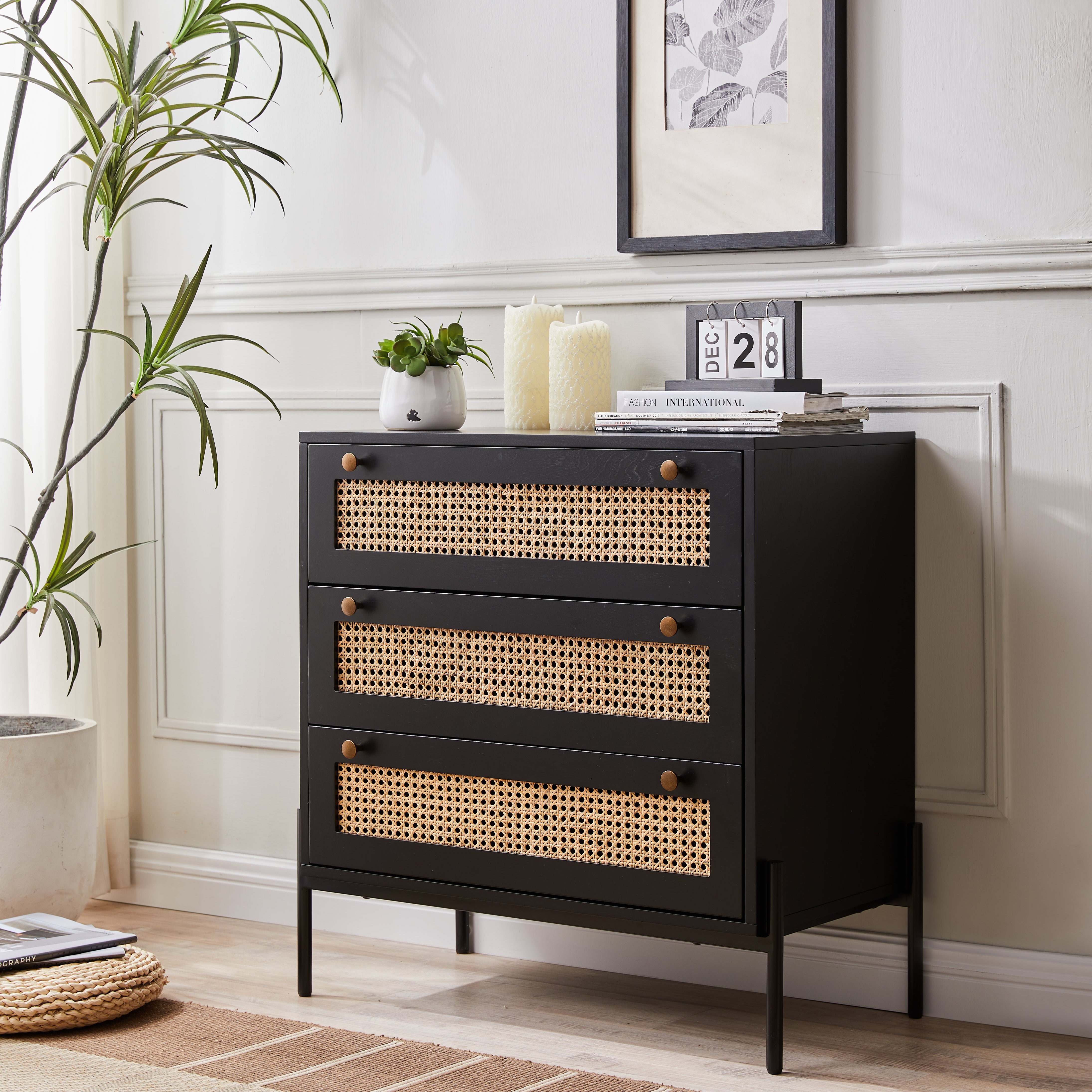Storage Cabinet with 3 Large Drawers and Antique Brass Handle