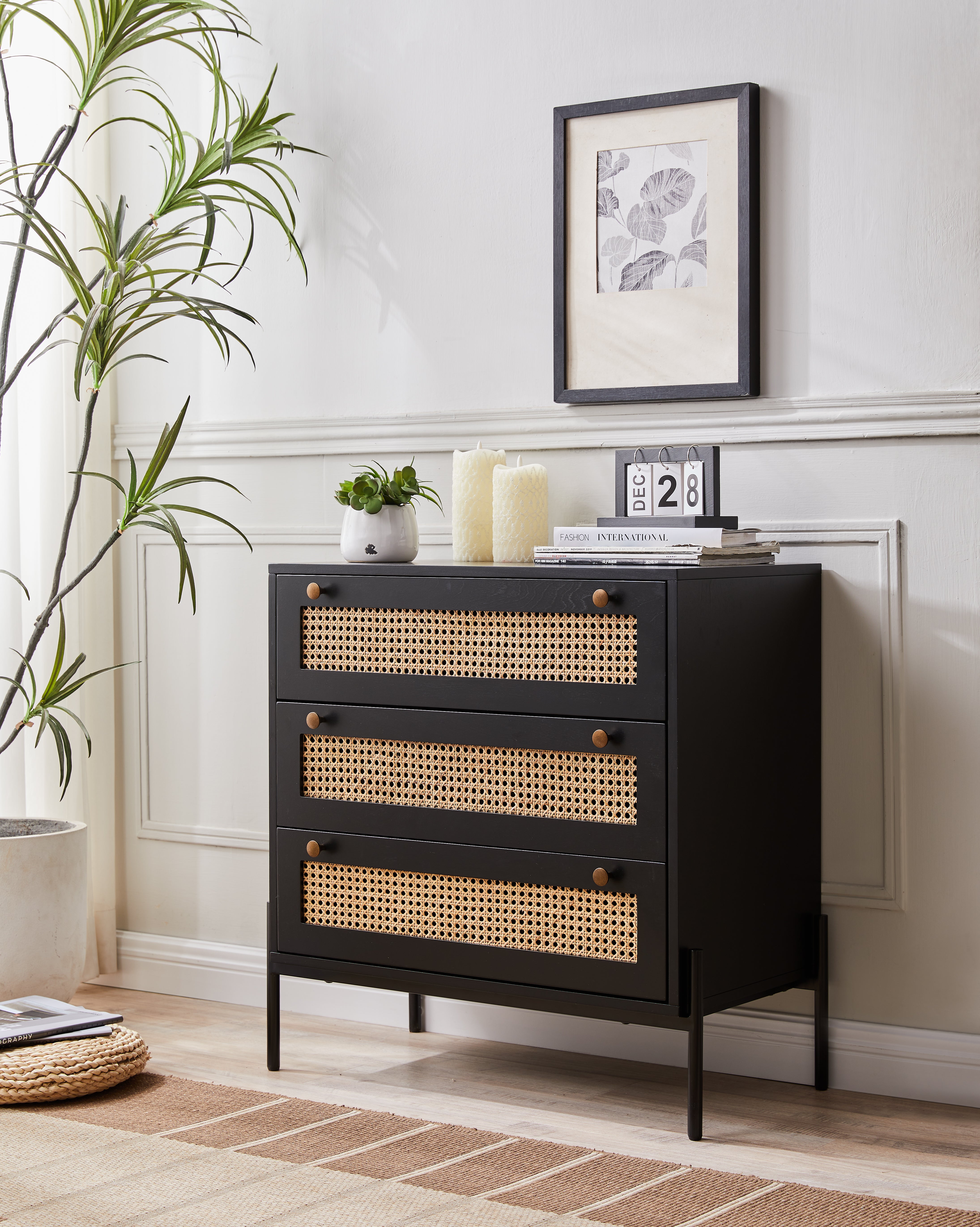 Storage Cabinet with 3 Large Drawers and Antique Brass Handle