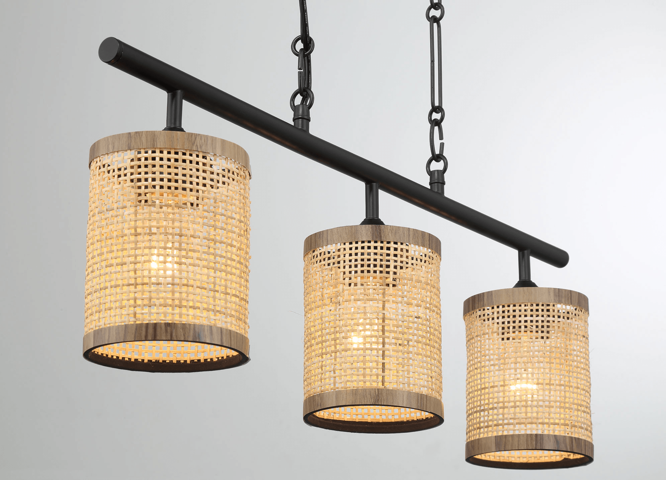 Light Pendant with Three Lights Island and Rattan Shade