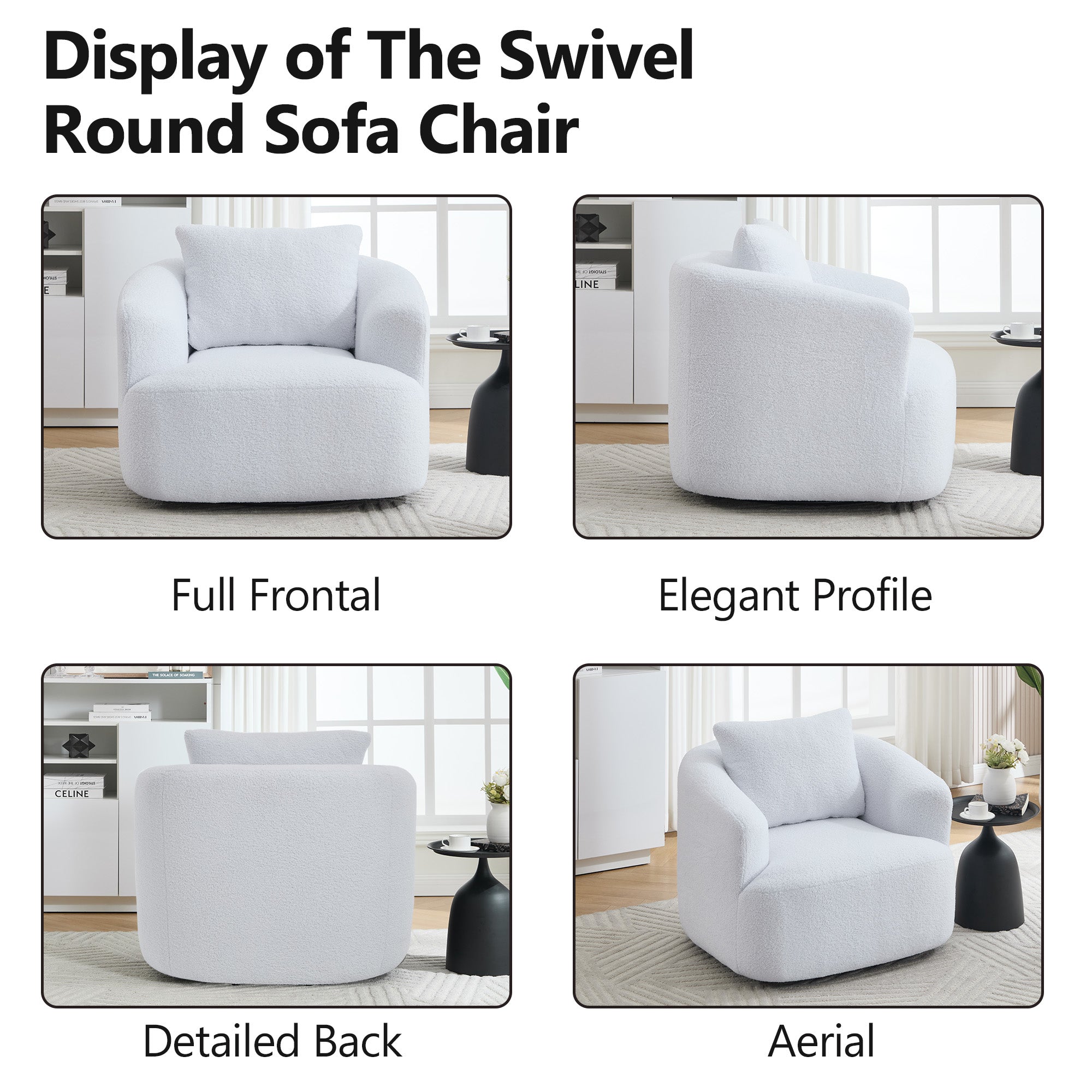 Teddy Fleece 360° Swivel Round Upholstered Comfy Accent Chair With Pillow