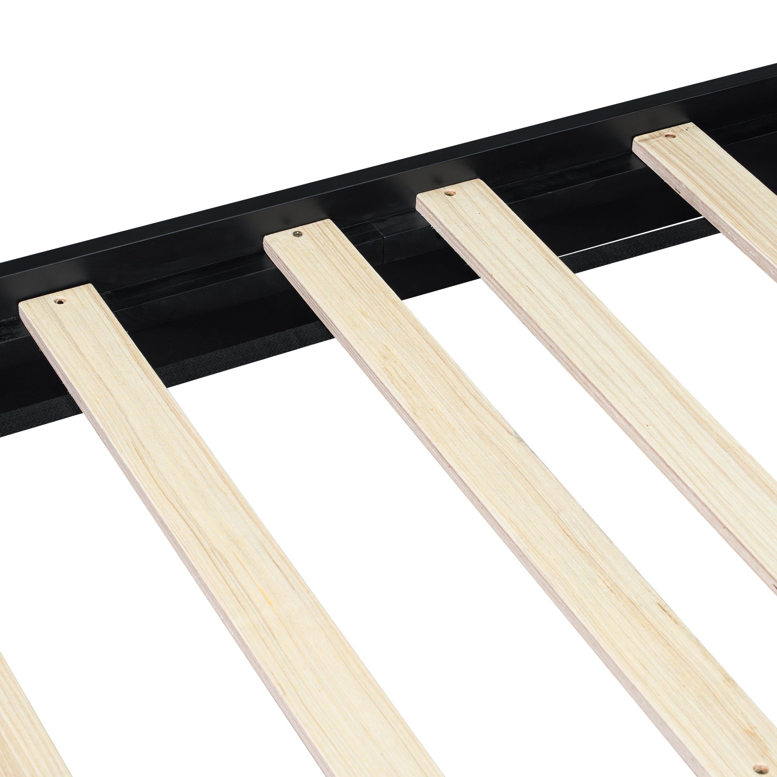 Bed Frame with Solid Wood Headboard, Black with Green