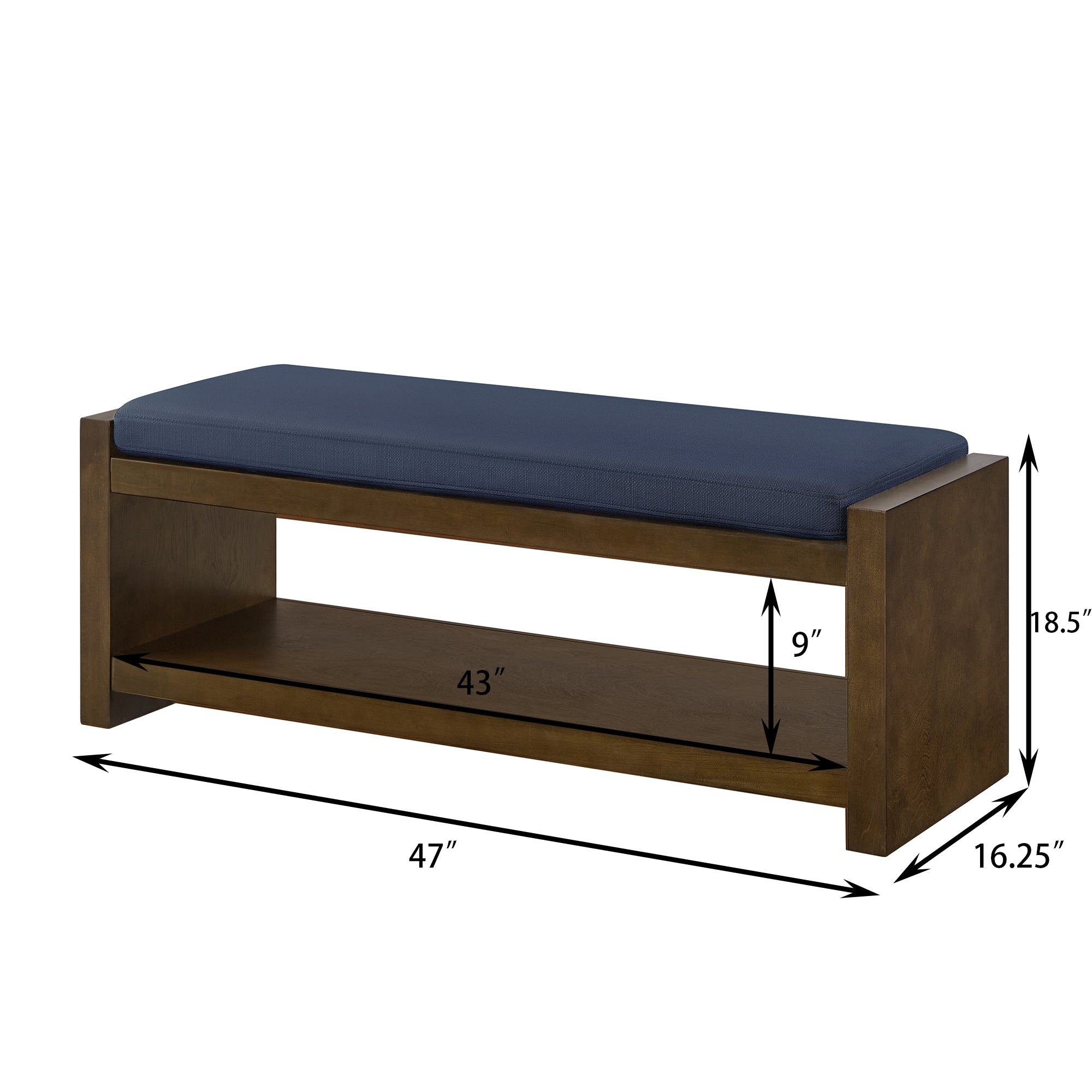 Accent Bench with Lower Shelf Shoe Rack and Padded Seating