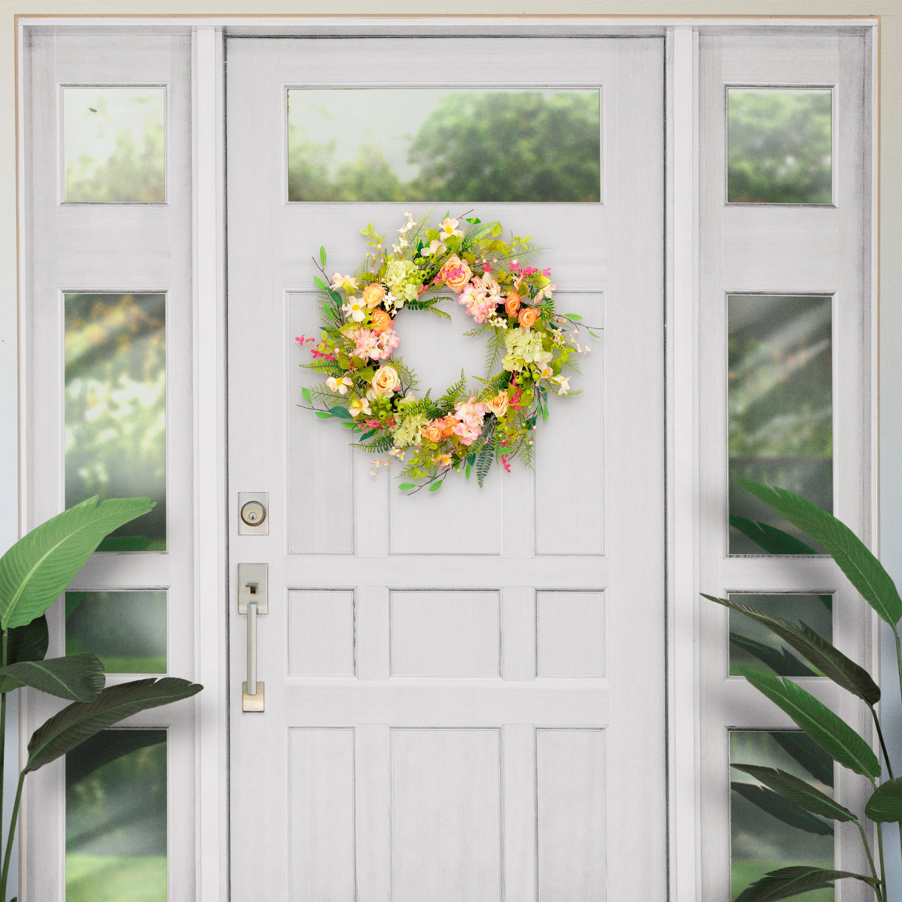 30" Artificial Multicolor Rose Floral Spring Bouquet Door Wreath,