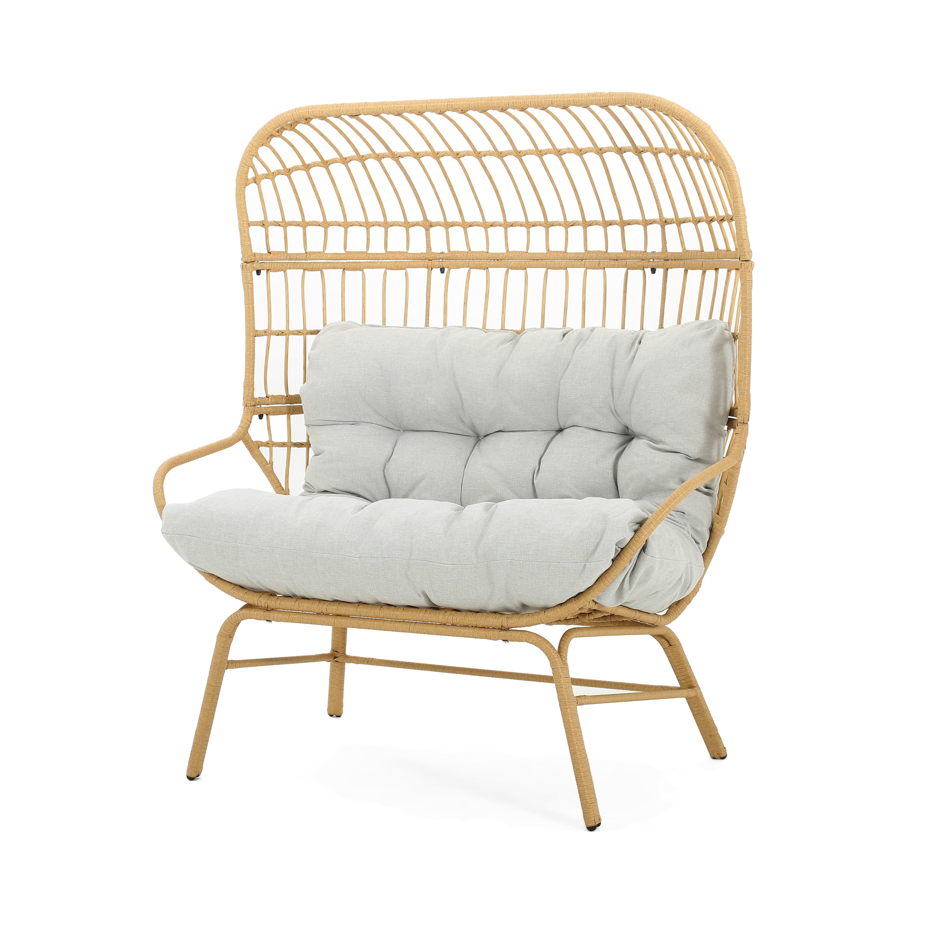 Outdoor Wicker Loveseat with Iron Frame and Seat Cushion
