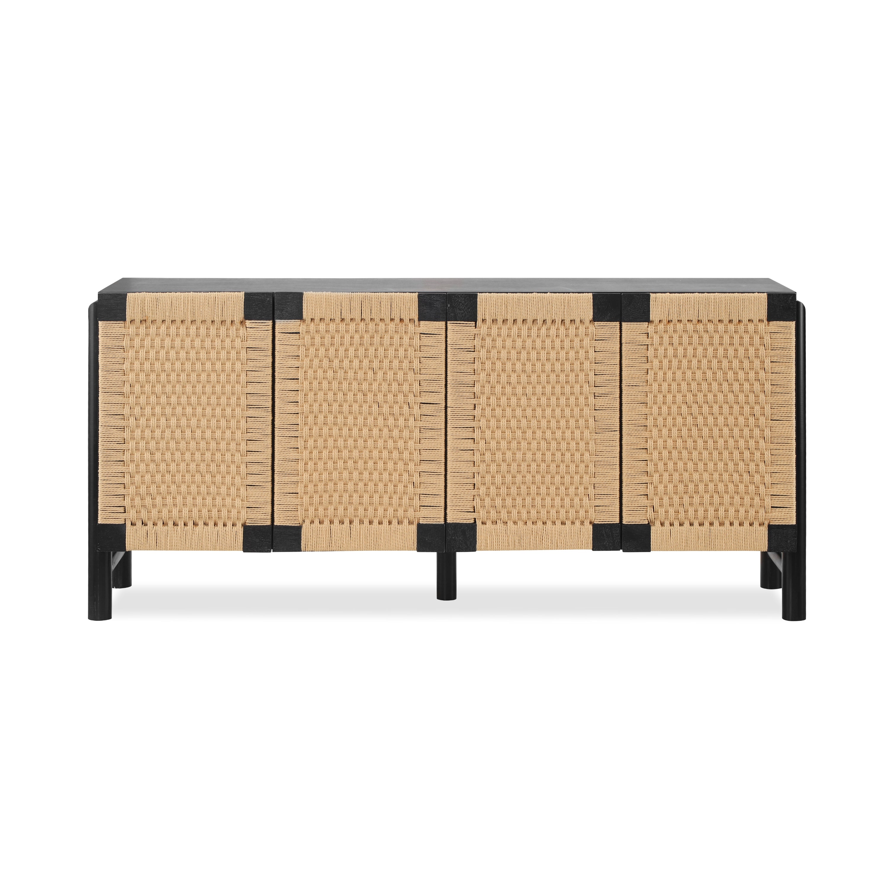 Natural Farmhouse Cabinet with Handwoven Paper Rope Doors