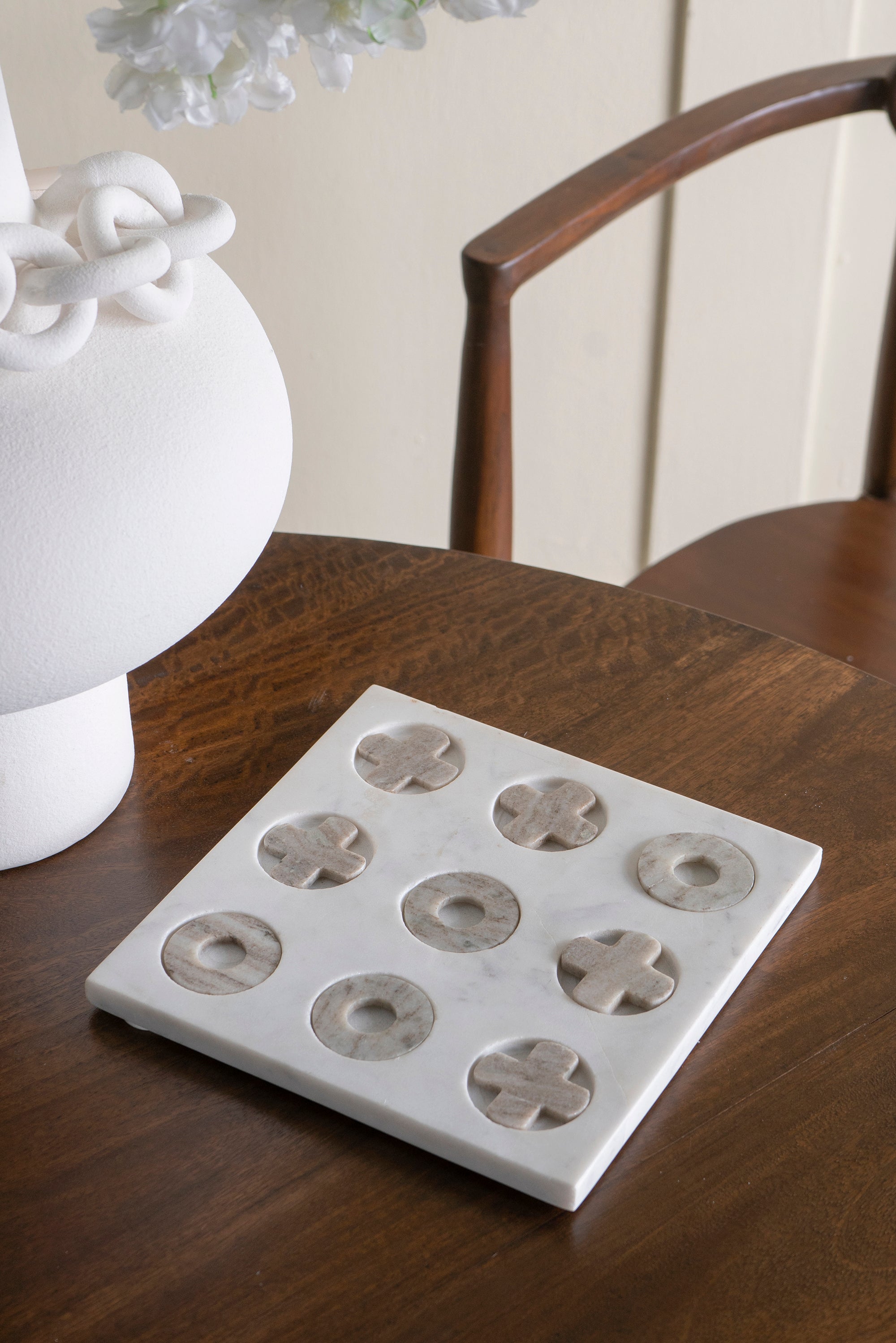White Marble Tic-Tac-Toe Set