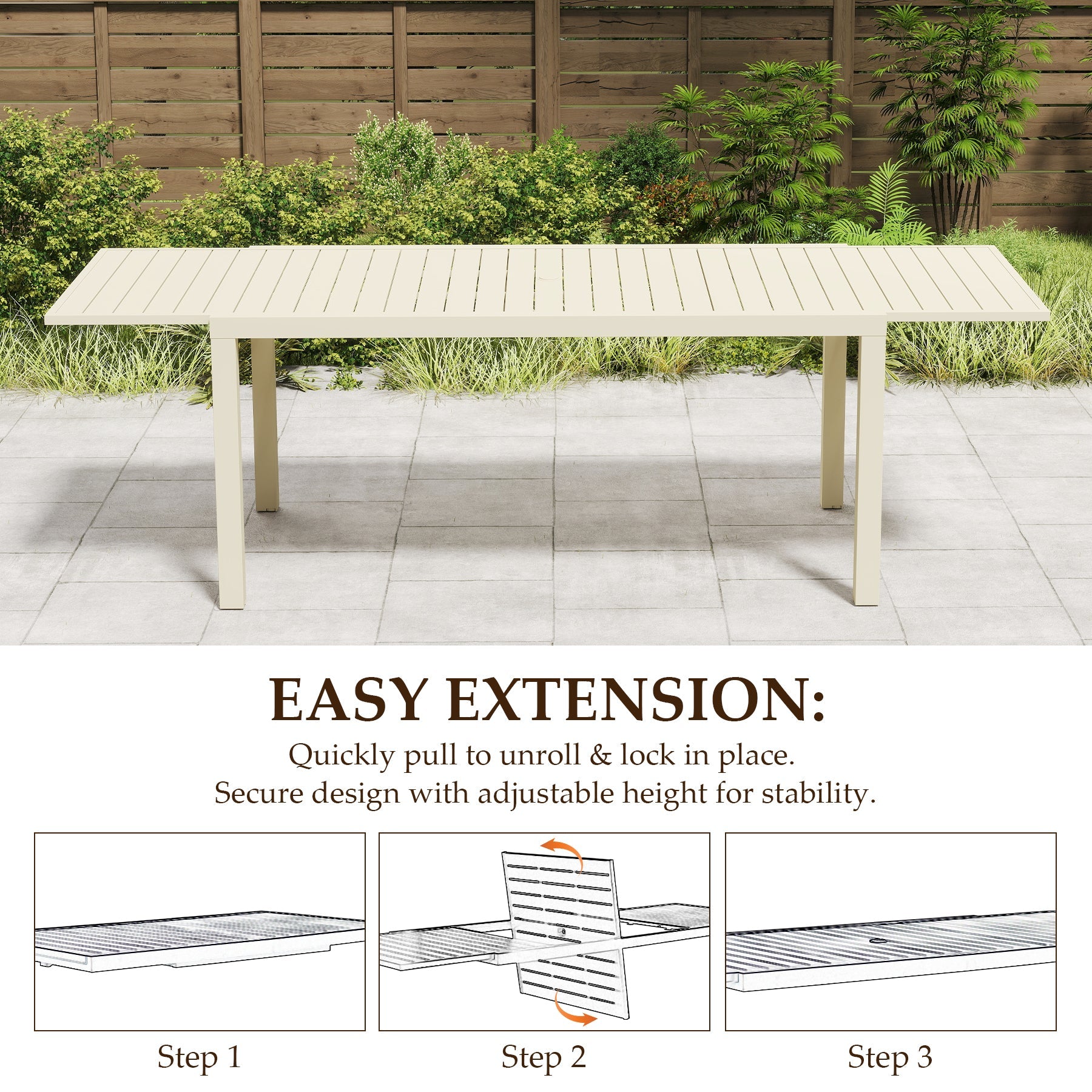 Extendable Aluminum Outdoor Dining Table - 97.2'L