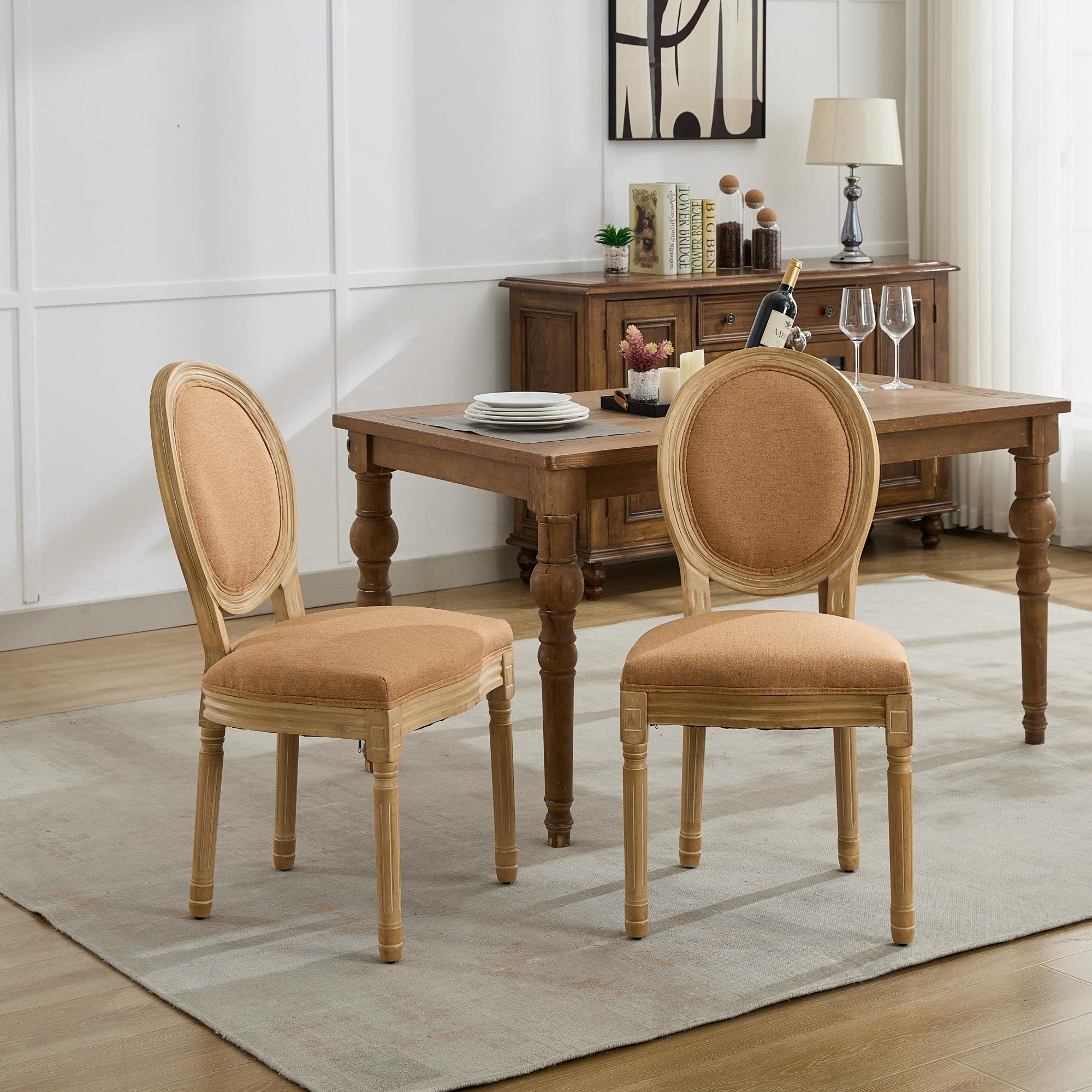 French Country Dining Chairs with Round Upholstered Backrest, Set of 2