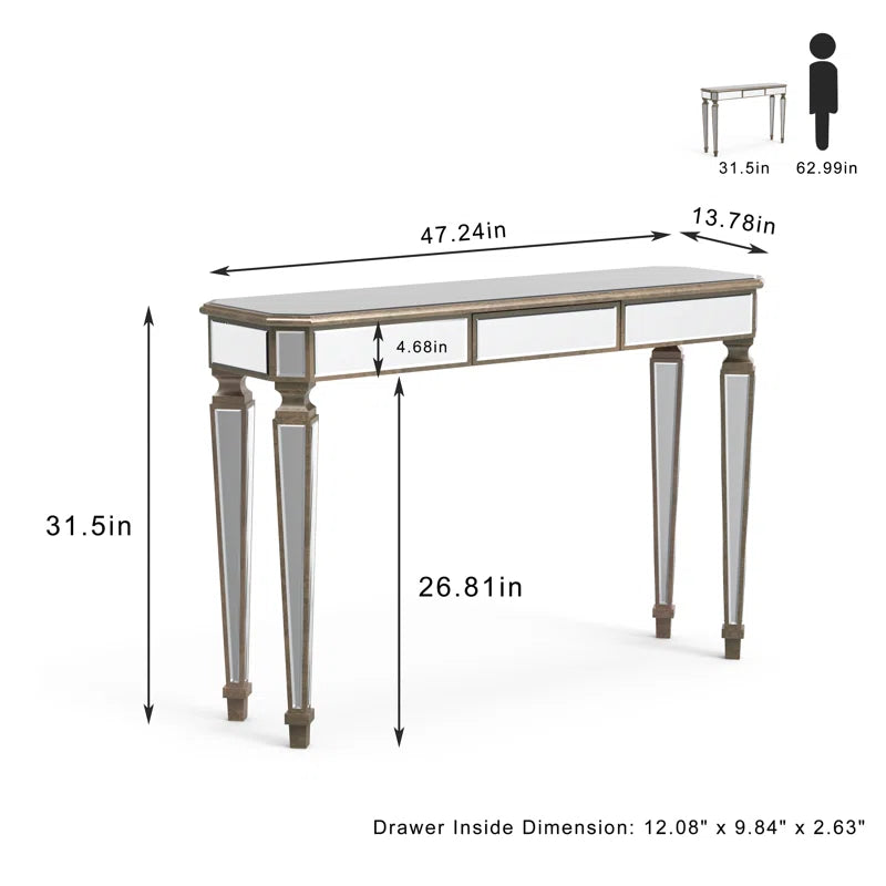 Mirror Console Table with 3 Drawers