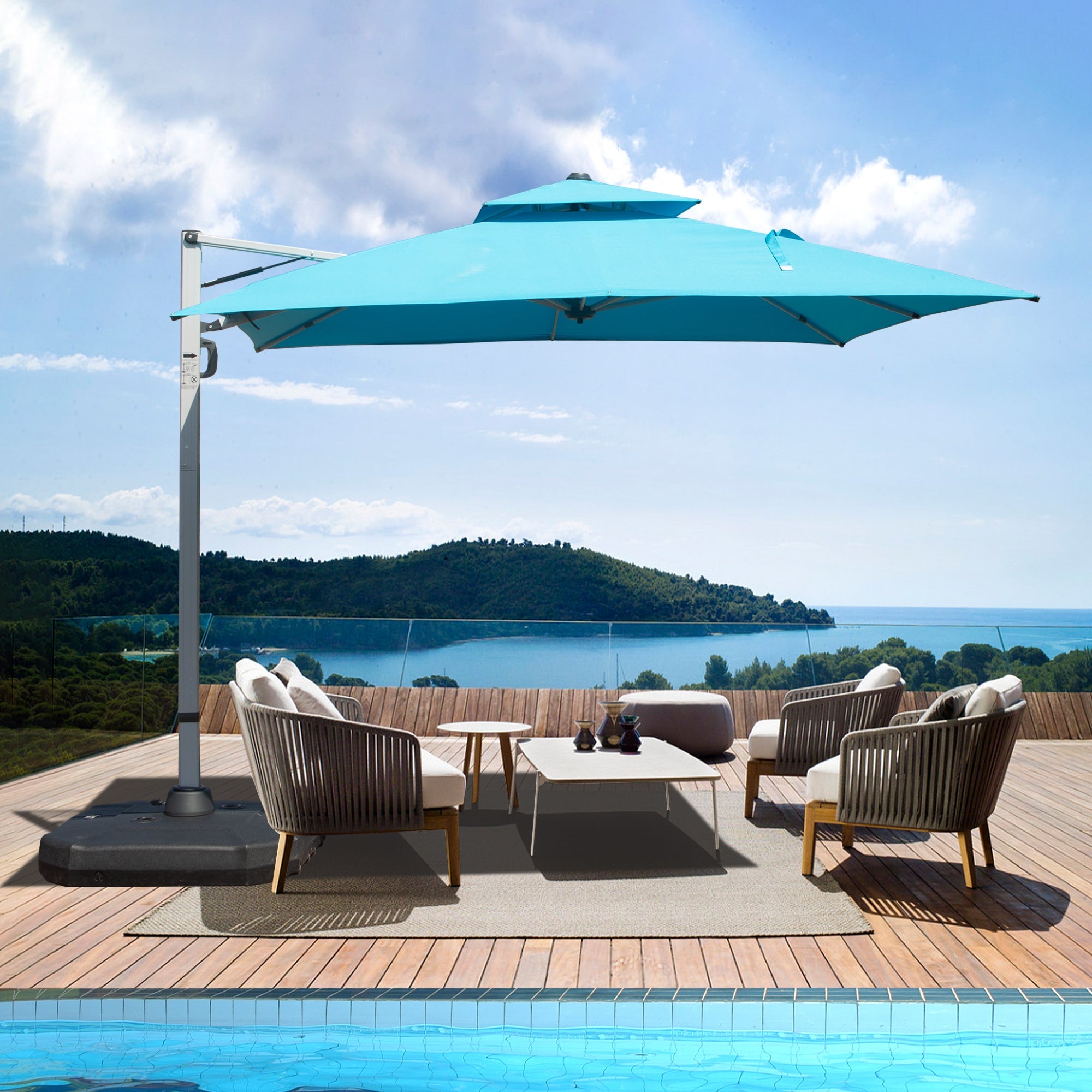 10'X10' Square Cantilever Umbrella with Center Pole, Base Not Included