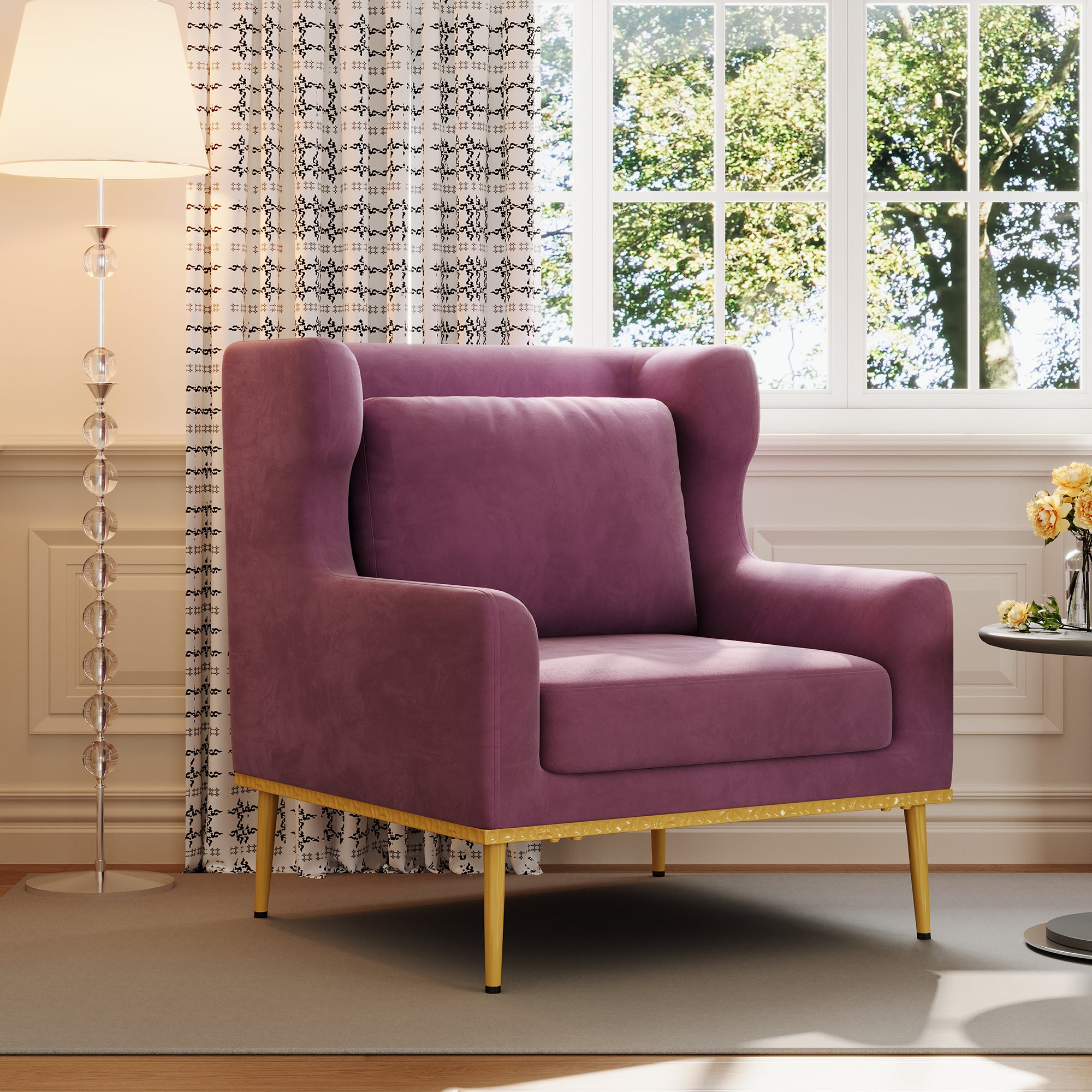 Modern Armchair Velvet Accent Chair Reading Chair Single Sofa Chair for Living Room, Bedroom, or Reading Corner, Beige