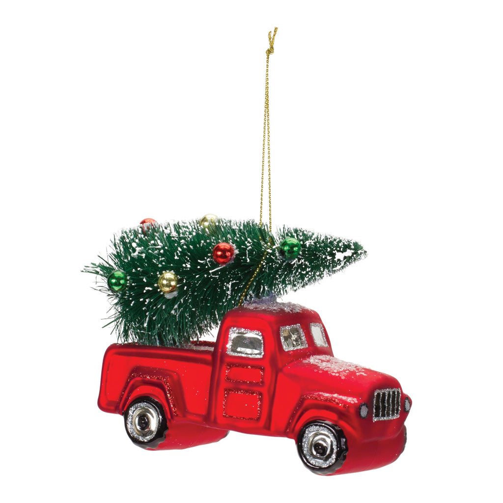 Glittered Glass Pickup Truck Ornament (Set of 6)