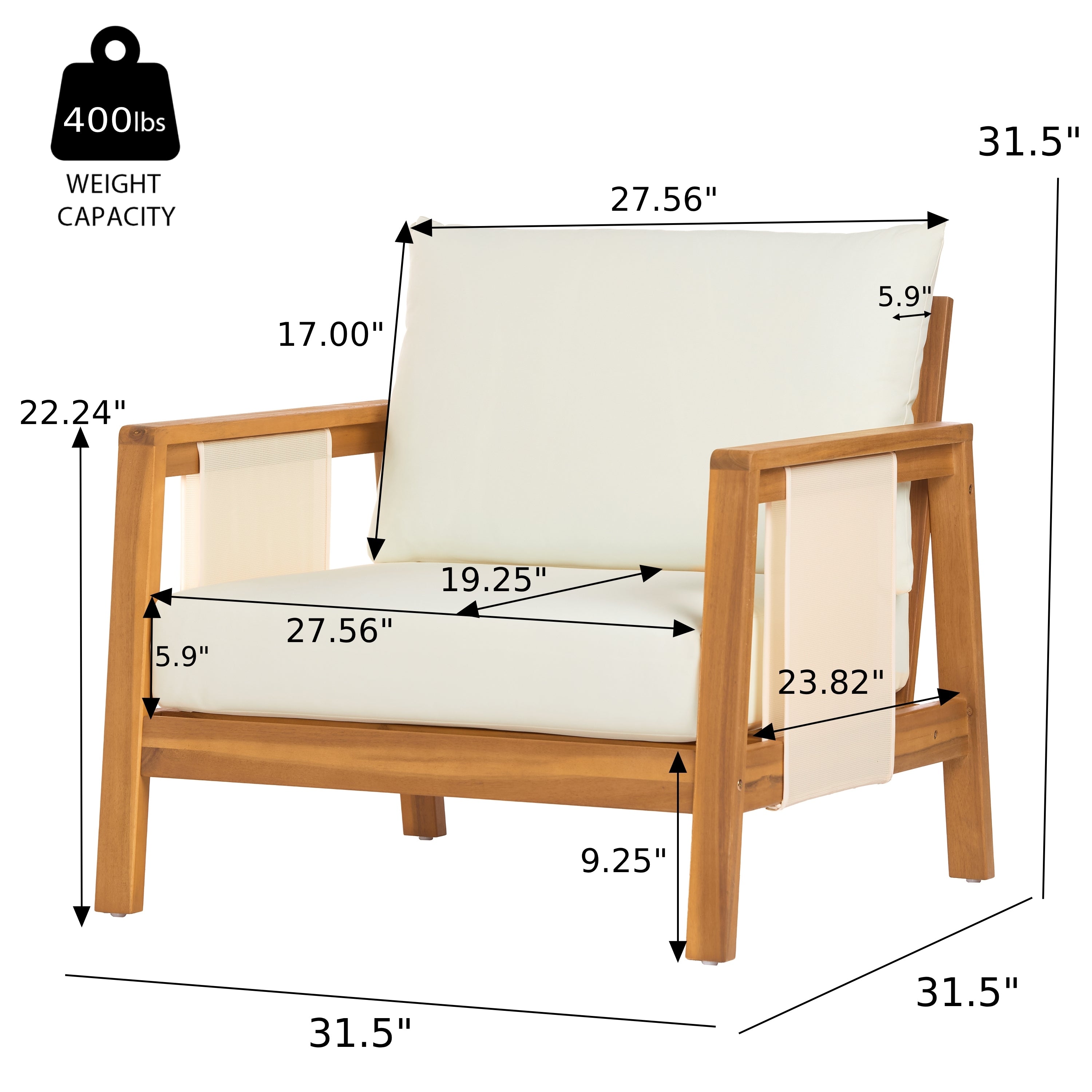 Khali Outdoor Club Chair with Acacia Wood Frame