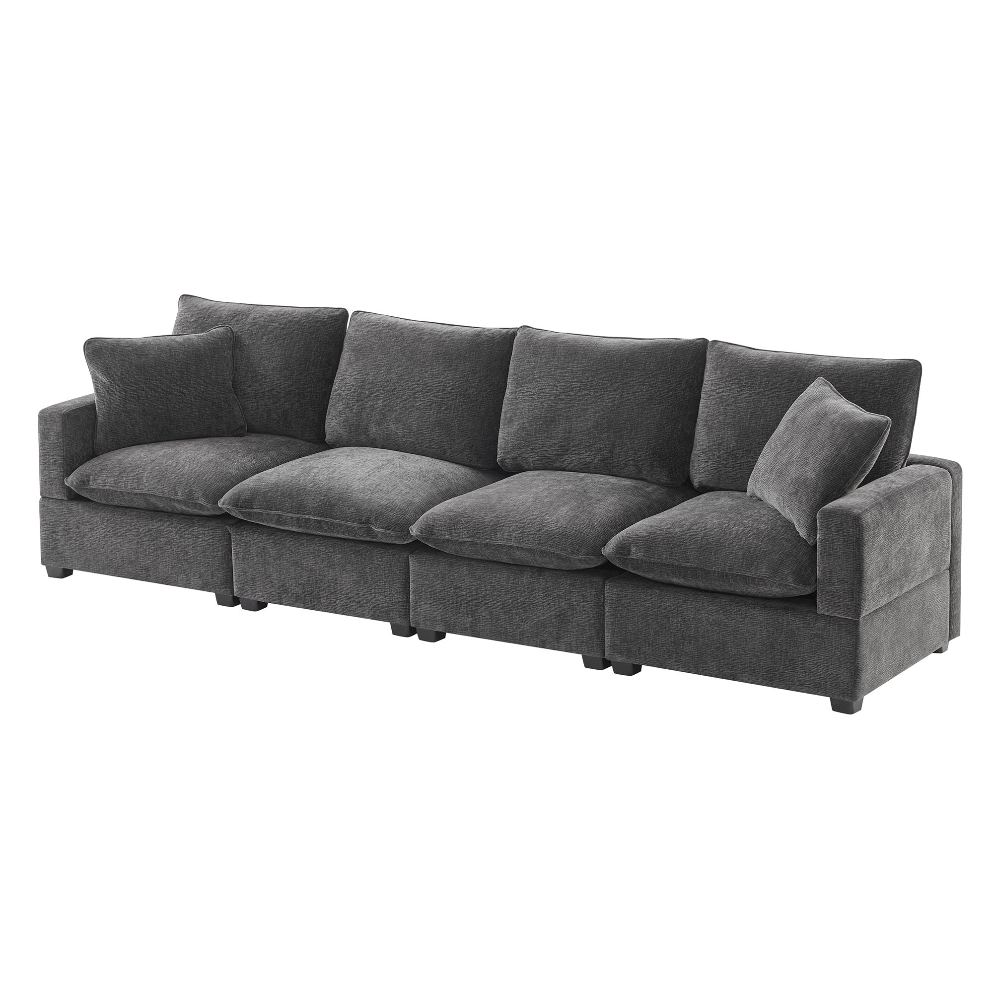 Chenille Modular Sofa with 2 Pillows, Seats 4