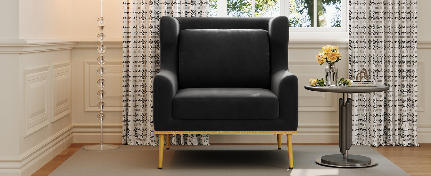 Modern Armchair Velvet Accent Chair Reading Chair Single Sofa Chair for Living Room, Bedroom, or Reading Corner, Beige