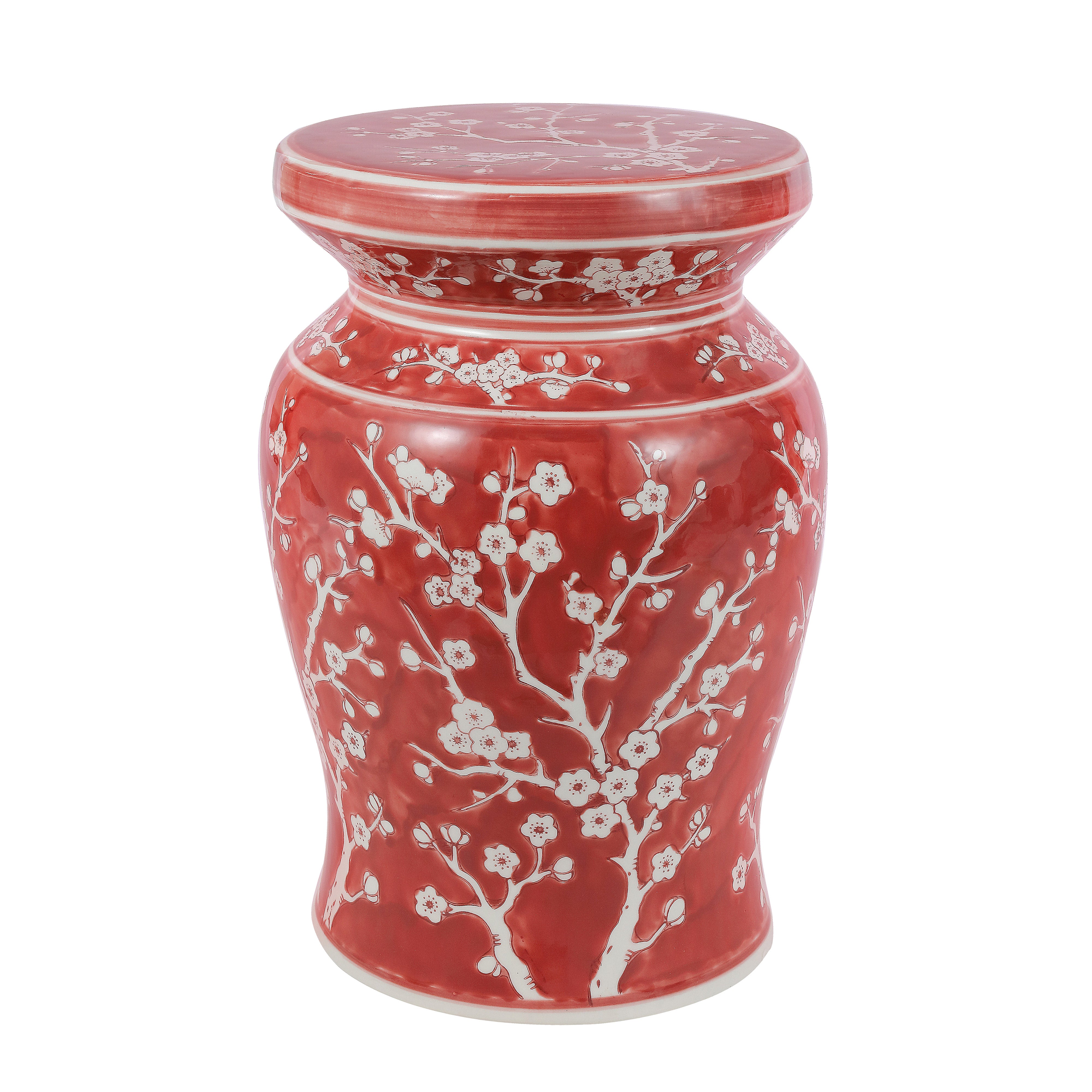 Cherry Blossom 17.75" Ceramic Garden Stool