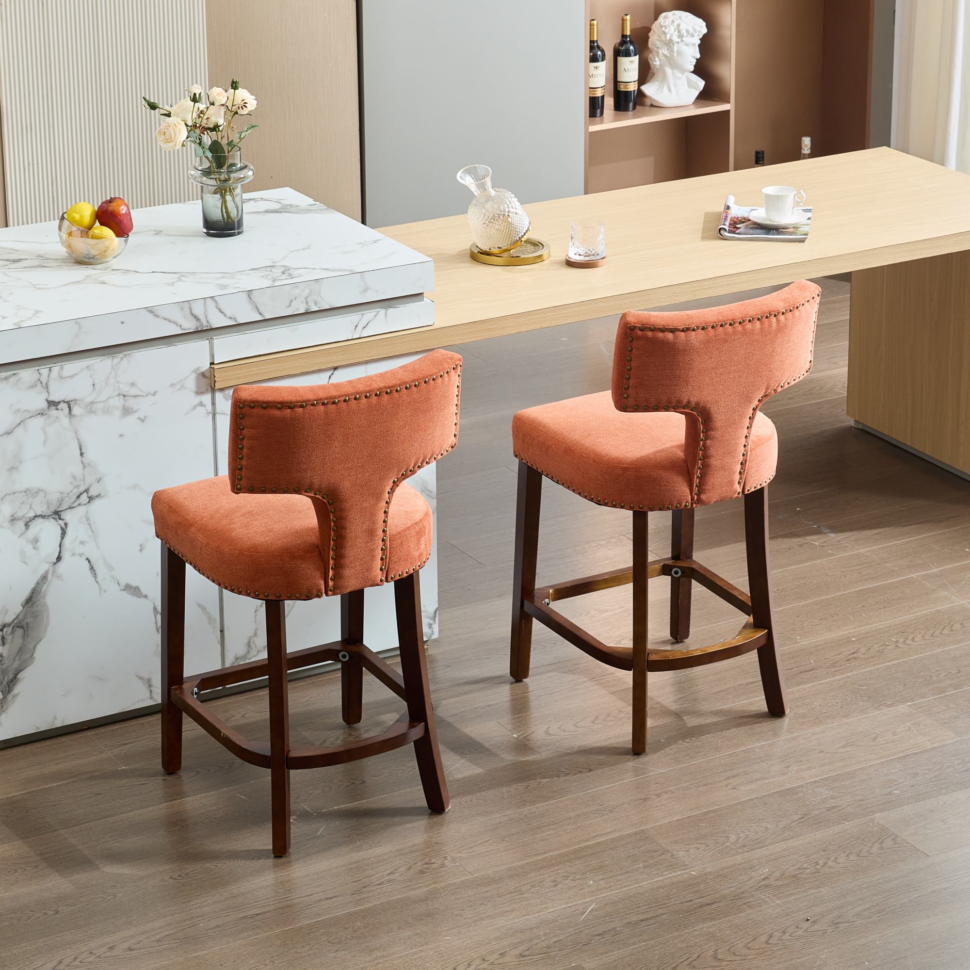 Upholstered T-Back Counter Height Bar Stools, Set of 2