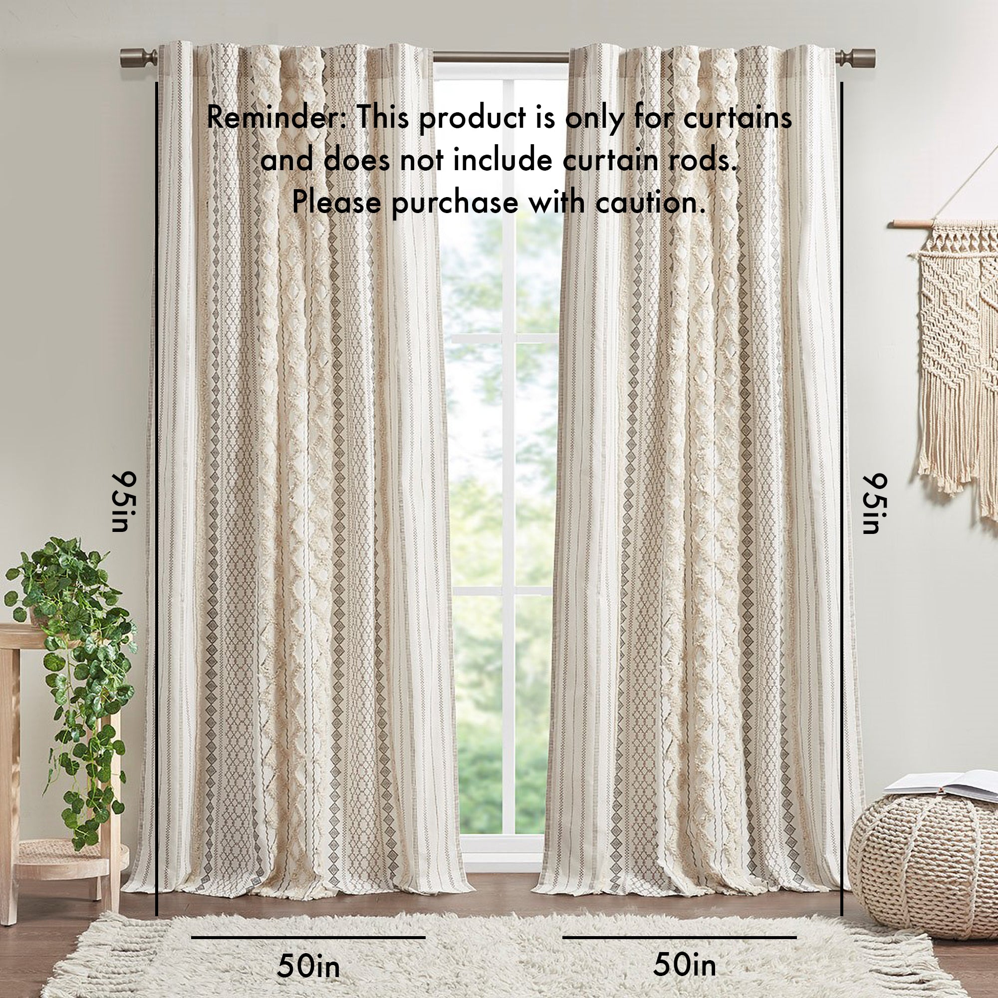 Cotton Printed Chenille Stripe Lined Curtain Panel