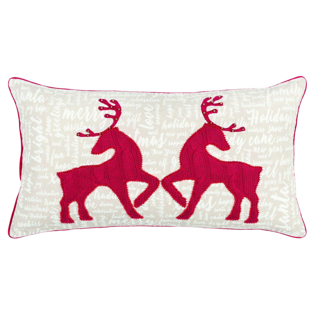 Deer Printed, Applique, Embroidered Cotton Decorative Throw Pillow