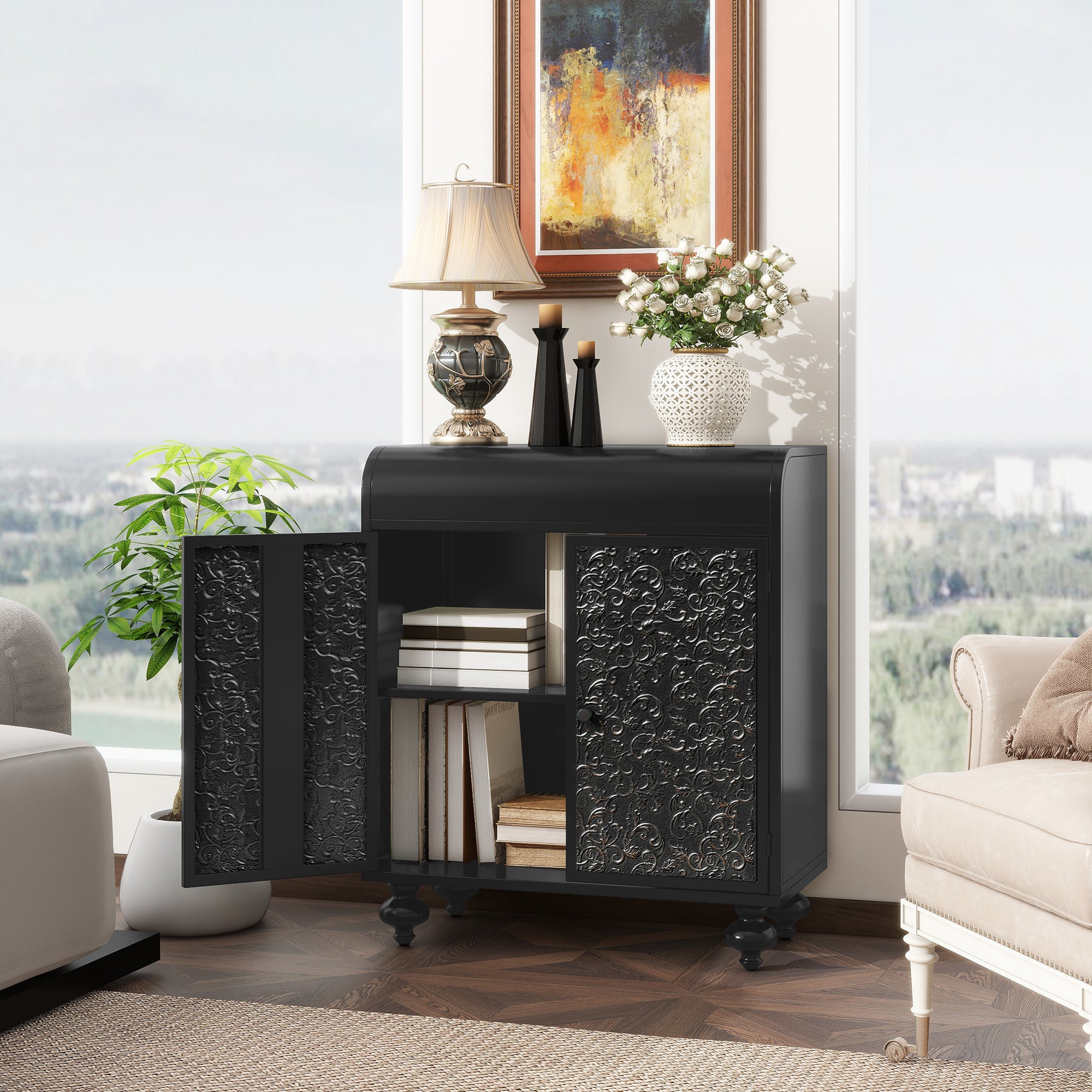 Basai Accent Cabinet With Embossed Pattern